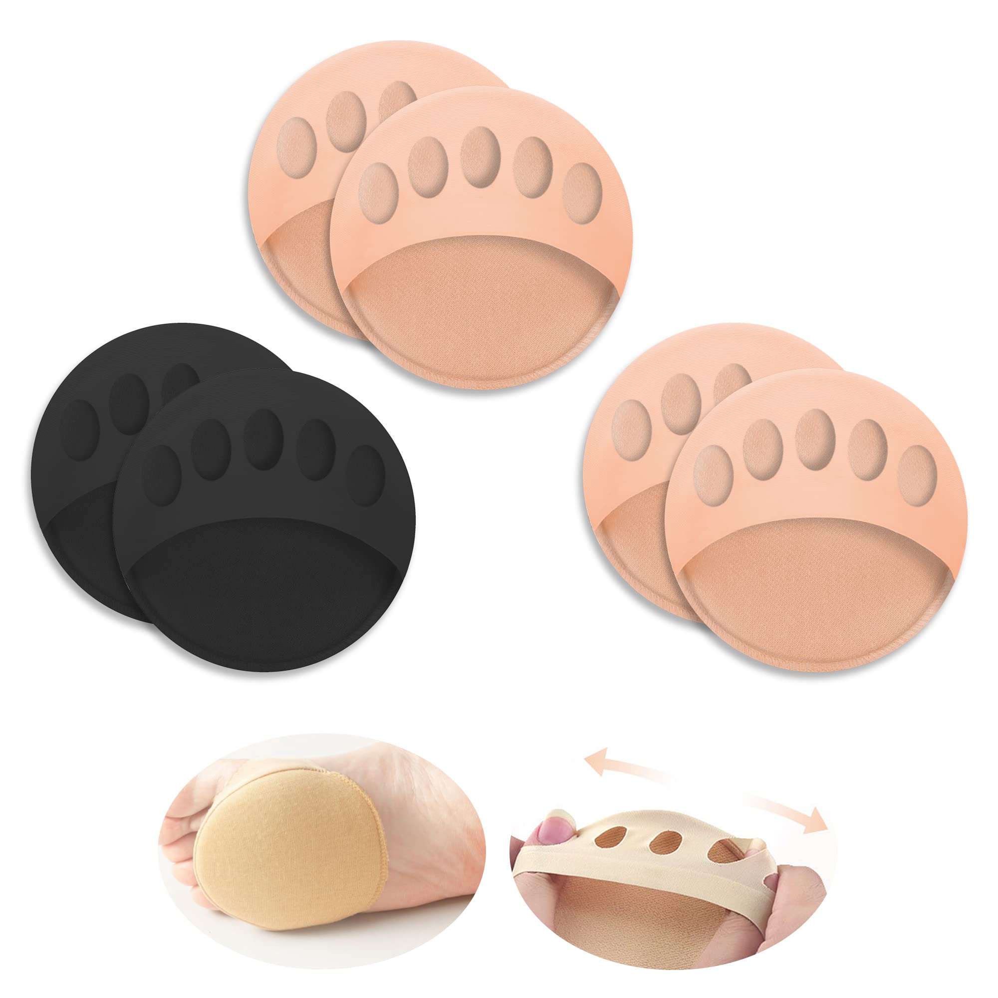 Reusable Metatarsal Foot Pads for Women - Soft Forefoot Cushions with Honeycomb Fabric for Pain Relief & Prevention (2 Pairs Beige, 1 Pair Black) - Perfect for High Heels, Running & Standing All Day