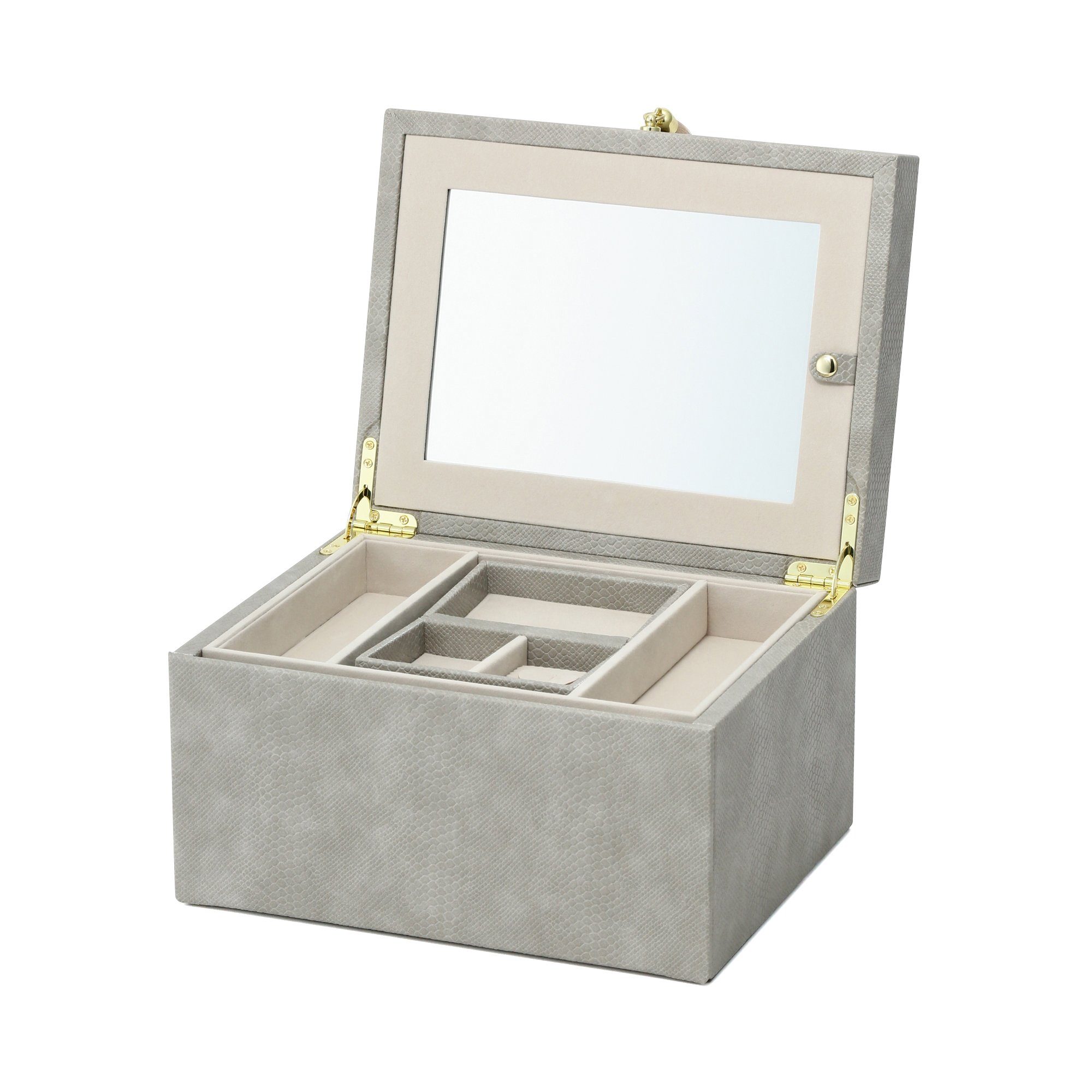 Flavia Large Gray Jewelry Box - Elegant Storage for Necklaces, Rings & Earrings - Perfect for Bedroom, Closet & Travel