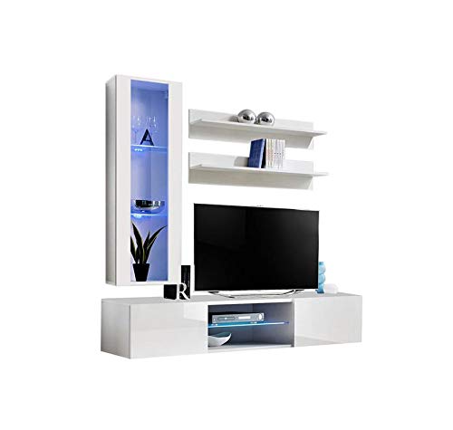 Modern Wall-Mounted TV Stand with Storage Shelves & LED Lights - 33