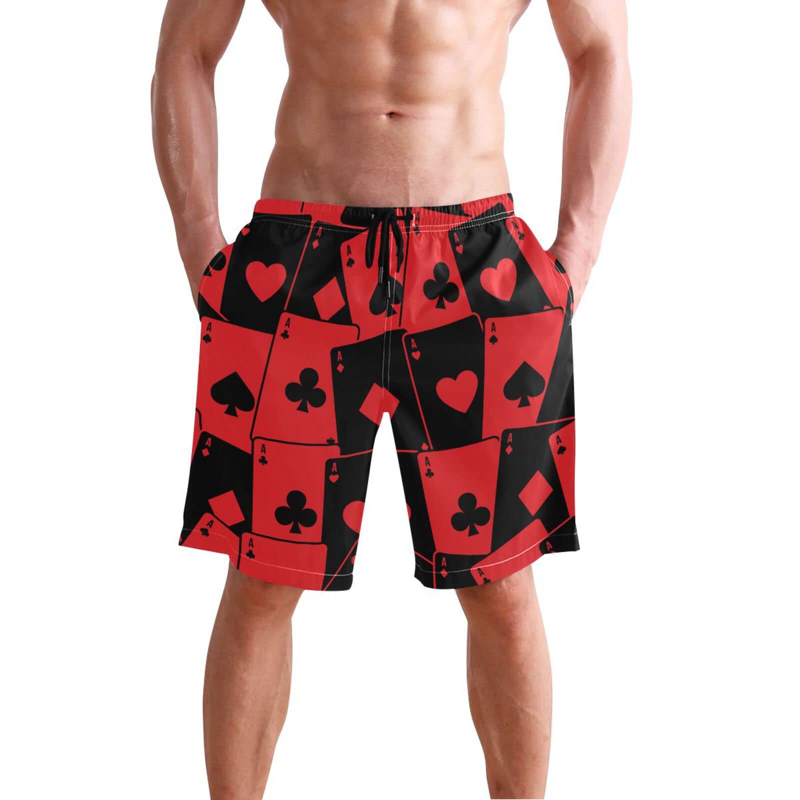 **Spades Playing Cards Men's Swim Trunks - Quick Dry Beach Shorts with Pockets - Perfect for Swimming, Surfing & Summer Vacations**