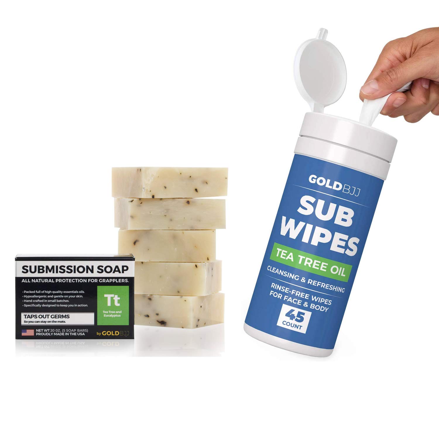 Premium Gold BJJ Jiu Jitsu Soap & Body Wipes Bundle - Antibacterial & Odor Control for Grapplers - Post-Training Hygiene for MMA, Brazilian Jiu-Jitsu & Combat Sports Athletes
