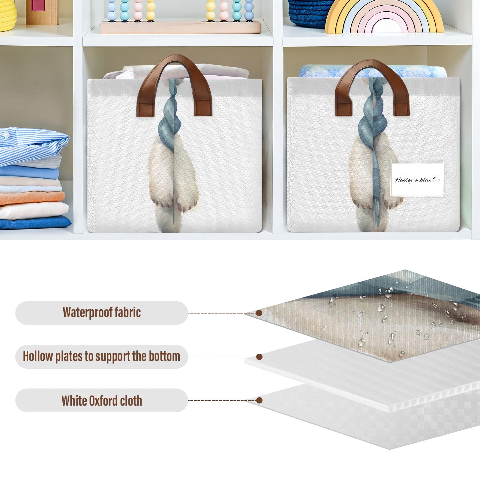 ALAZA Closet Storage Cubes - Collapsible Fabric Bins for Shelves (2-Pack) | Cute Bear Design | Perfect for Bedroom, Nursery & Kids Room Organization