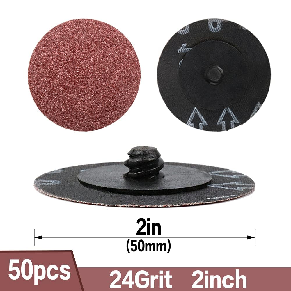 51Pcs 2 Inch 24 Grit Roll Lock Grinding Discs with 1/4