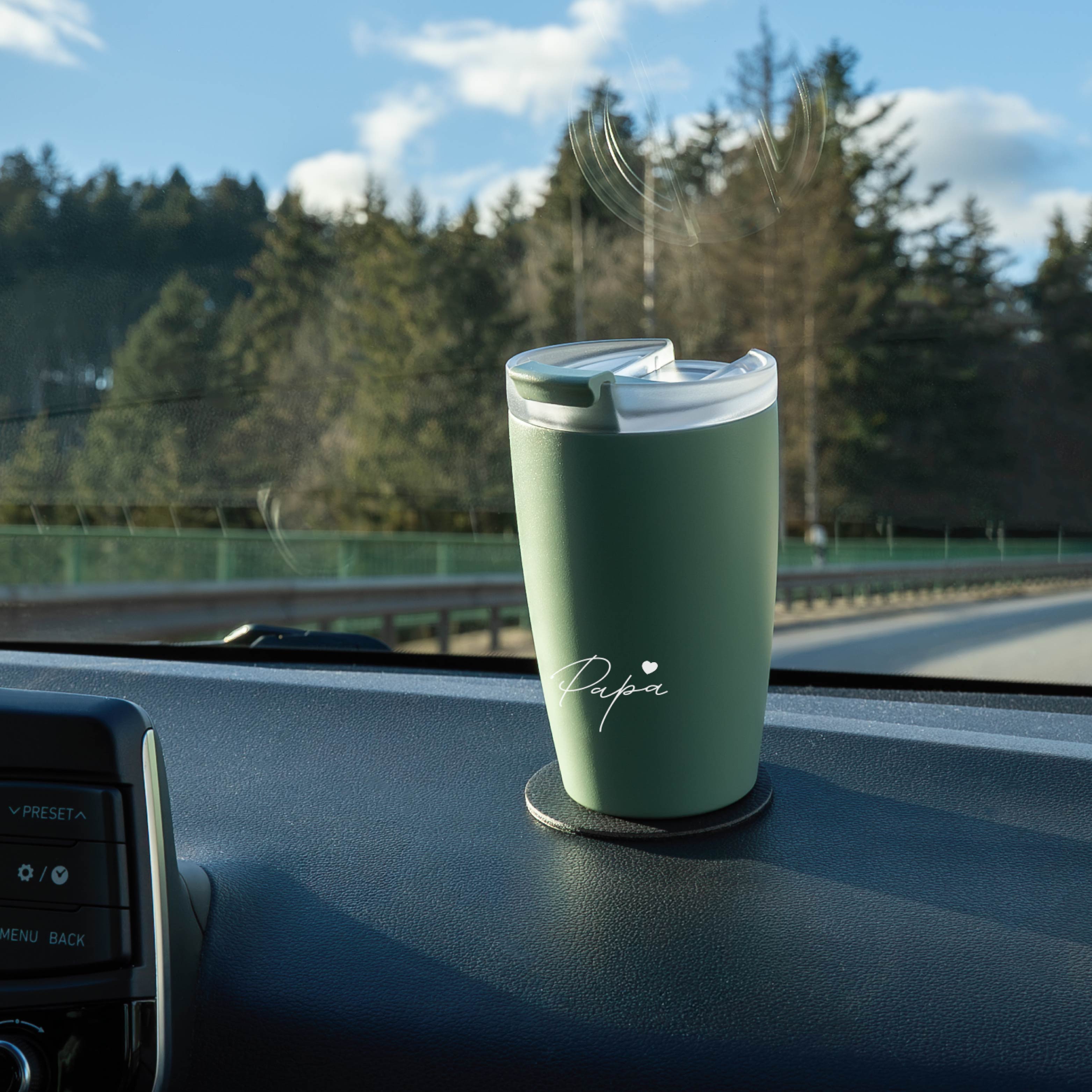 Sage Papa Magnetic Travel Mug - Insulated Stainless Steel Thermos for Coffee & Tea - Perfect for Office, Commuting & Outdoor Adventures