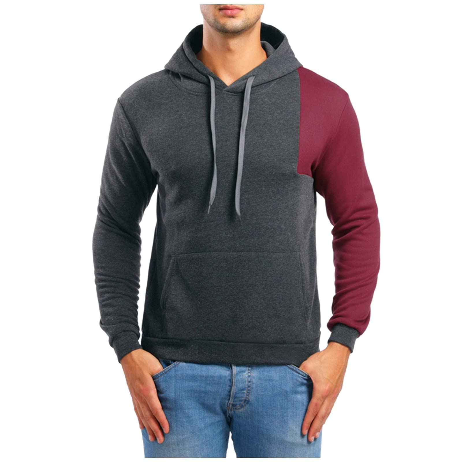 Men's Color Block Patchwork Hoodie - Casual Pullover Sweatshirt with Drawstring | Streetwear, Lounge & Outdoor Activities
