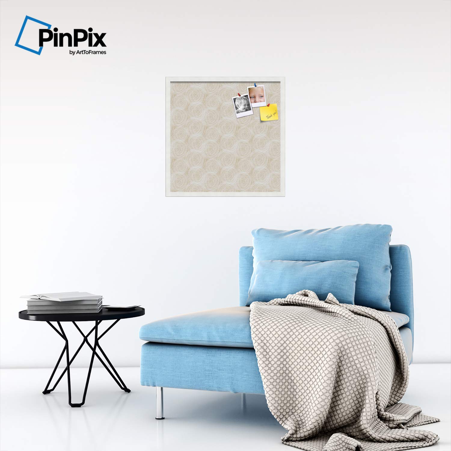 Custom 22x22 Inch Cork Bulletin Board with Fabric Canvas Finish - White Satin Frame for Office, Home, or Classroom Organization - PinPix ArtToFrames (PinPix-1925)