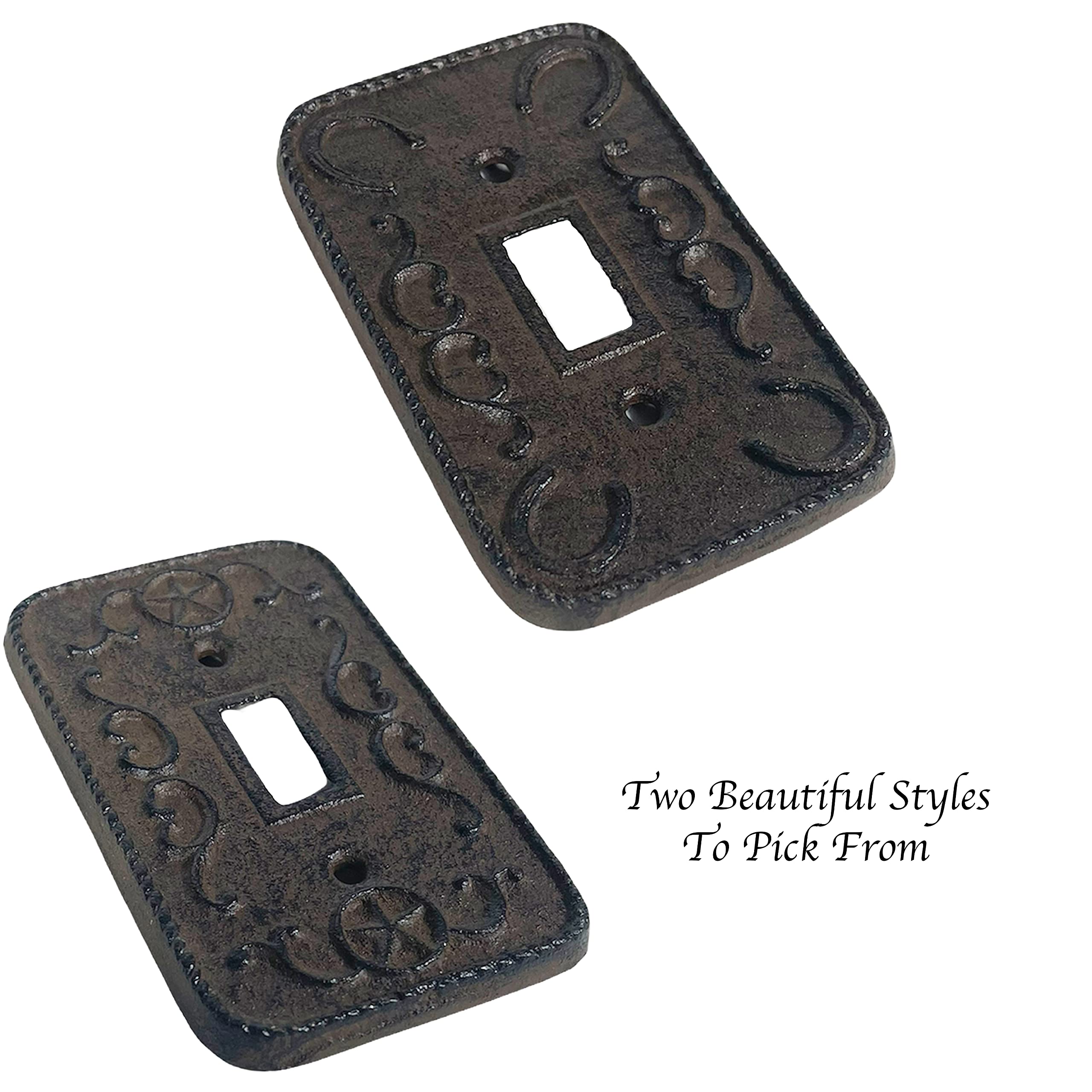 Western Floral Star Horseshoe Cast Iron Rustic Light Switch Cover - Single Switch Plate for Farmhouse, Cabin & Western Decor - Durable Decorative Outlet Wall Plate for Living Room, Bedroom & Kitchen