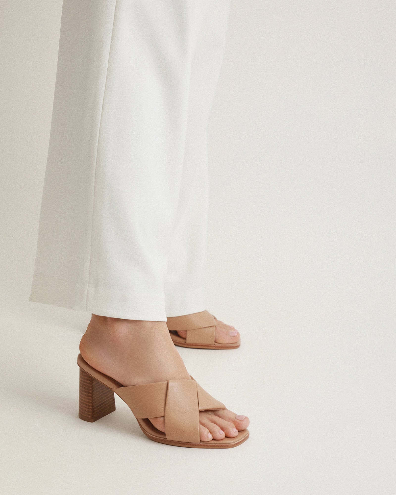 Carrie Mid Heel Sandals - Women's Beige Leather Summer Dress Sandals for Weddings, Parties & Office Wear