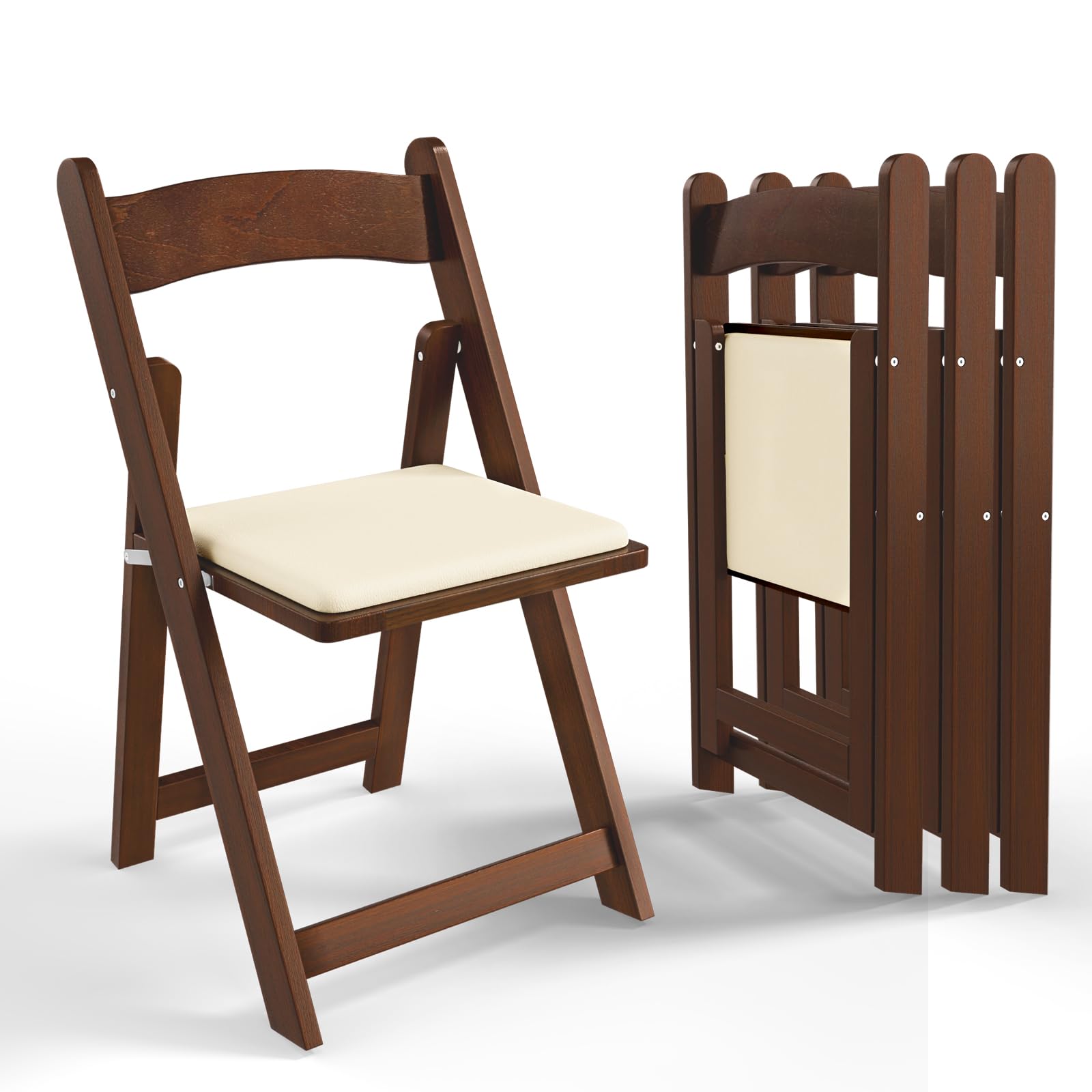 VINGLI 4 Pack Wooden Folding Chairs with Cushion - Comfortable Portable Foldable Seating for Indoor Outdoor Use - Perfect for Weddings, Parties, Banquets, Dining & Craft Fairs - Durable Walnut Brown Chairs for Home, Garden & Event Decor