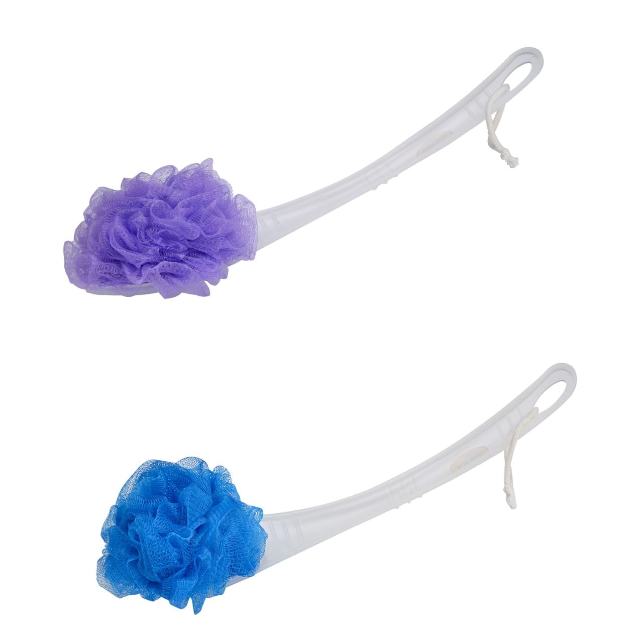 Premium Runa Blue Wash Bath Brush with Handle - Exfoliating Body Scrubber & Shower Loofah for Deep Cleansing - Soft Nylon Net Back Scrubber Brush for Spa-Like Massage (Pack of 2, Purple Blue) - Perfect for Sensitive Skin & Daily Shower Routine