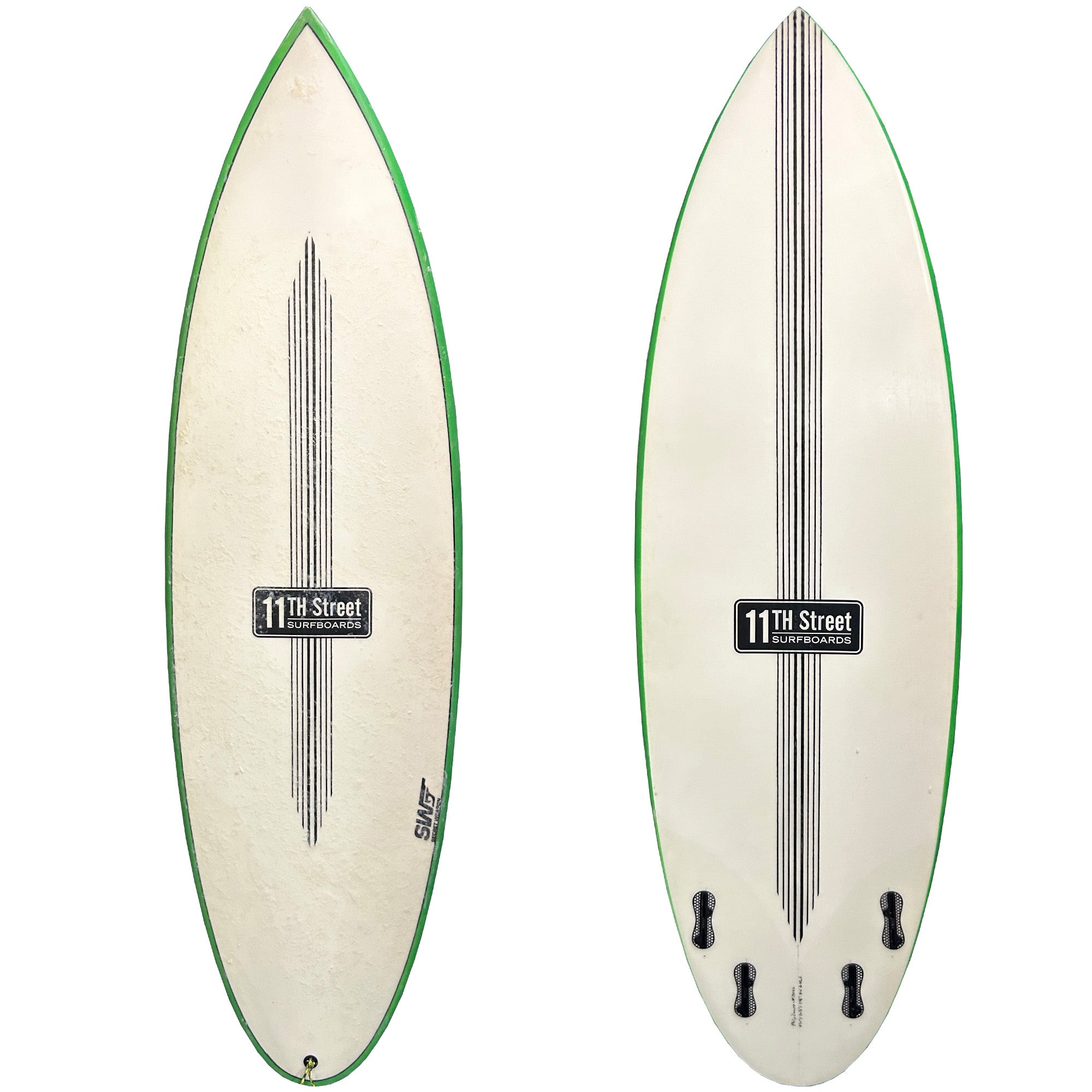 11th Street Surfboards Secret Weapon 5'10 Surfboard with FCS II Fin System - Perfect for Intermediate Surfers & Beach Wave Riding