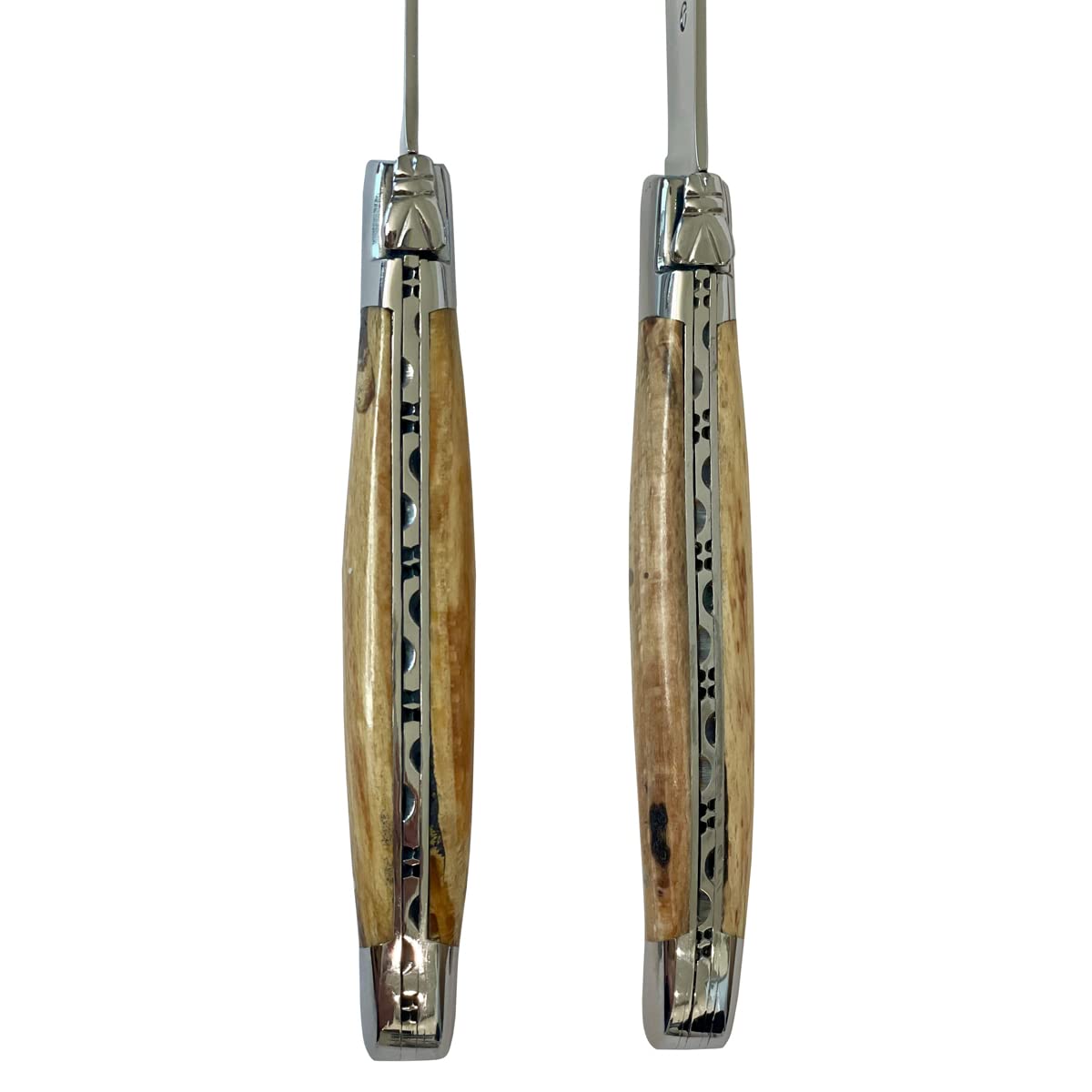 Premium Laguiole en Aubrac Forged Stainless Steel Steak Knives Set - 2-Piece Full Tang Design with Elegant Aubrac Wood Handle & Shiny Bolsters - Perfect for Fine Dining, Steakhouse Experience & Gourmet Gift Giving