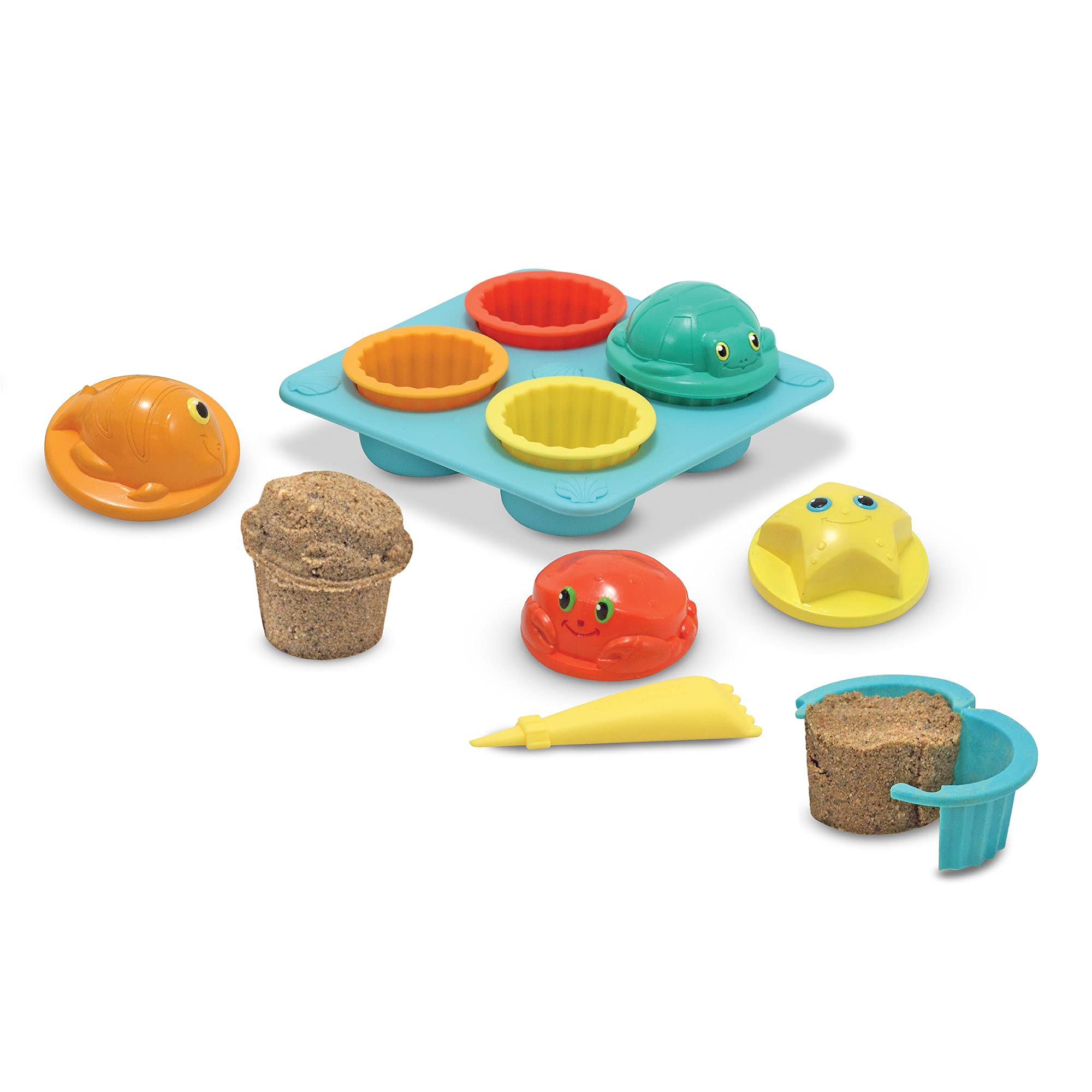 Melissa & Doug Sunny Patch Seaside Sidekicks Sand Cupcake Play Set - Beach Sand Toys for Toddlers & Kids Ages 3+, Outdoor Sandbox Toys for Pretend Baking & Creative Play - Perfect for Beach, Backyard & Playdates