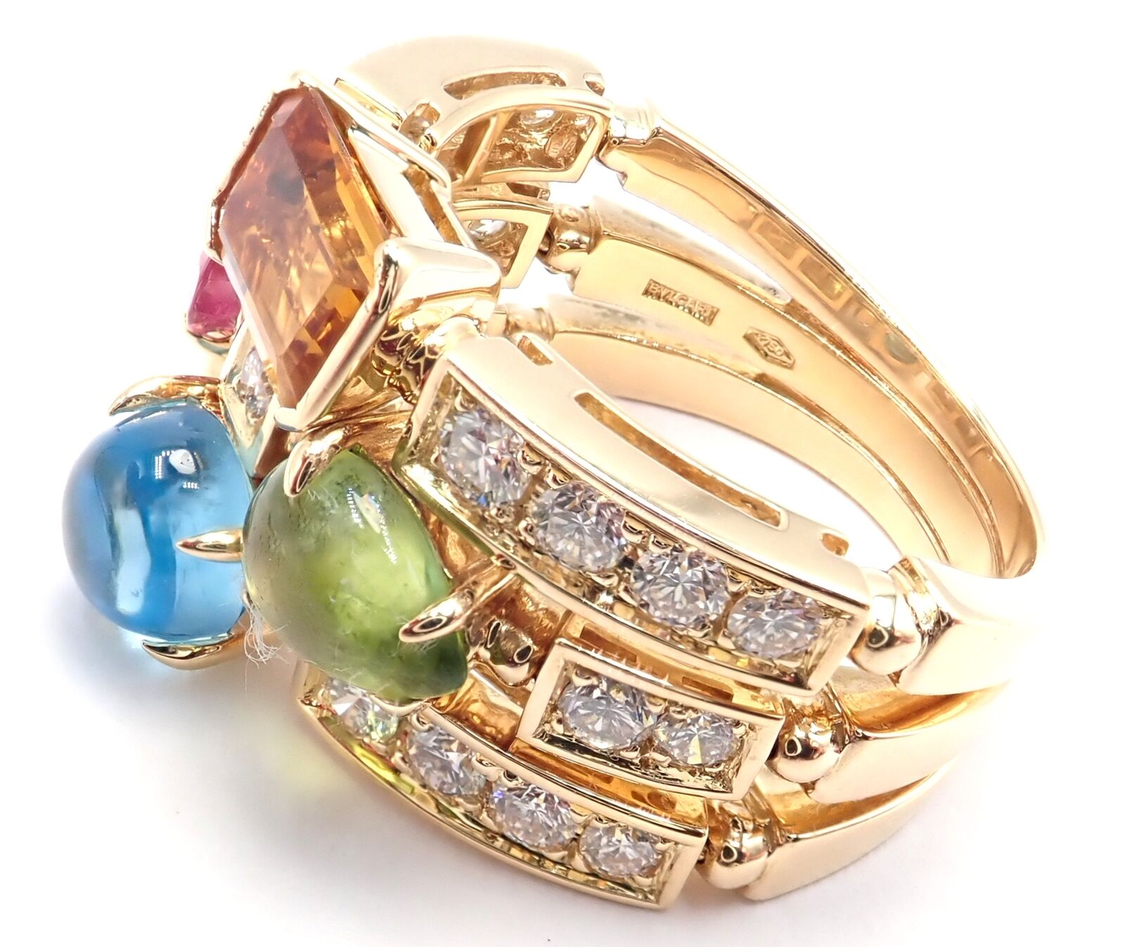Bulgari Allegra 18K Gold Diamond Ring with Peridot, Tourmaline & Citrine Gemstones - Luxury Jewelry for Women, Perfect for Weddings, Anniversaries & Special Occasions