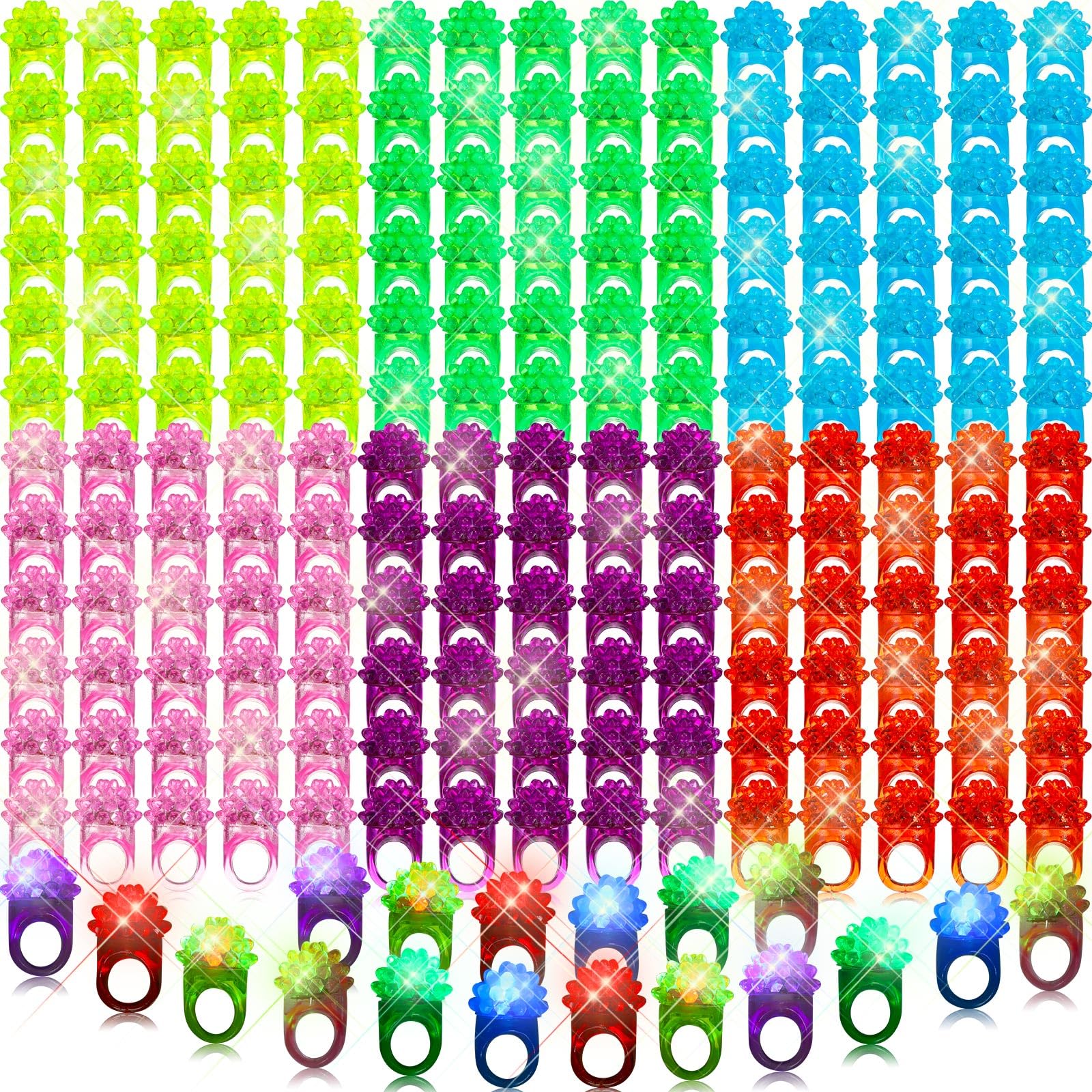 Charniol 300 Pack LED Light Up Rings - Glow in the Dark Party Favors, Flashing Finger Toys in 6 Colors - Soft Jelly Rubber for Kids & Adults - Perfect for Concerts, Raves, Birthday Parties & Night Events