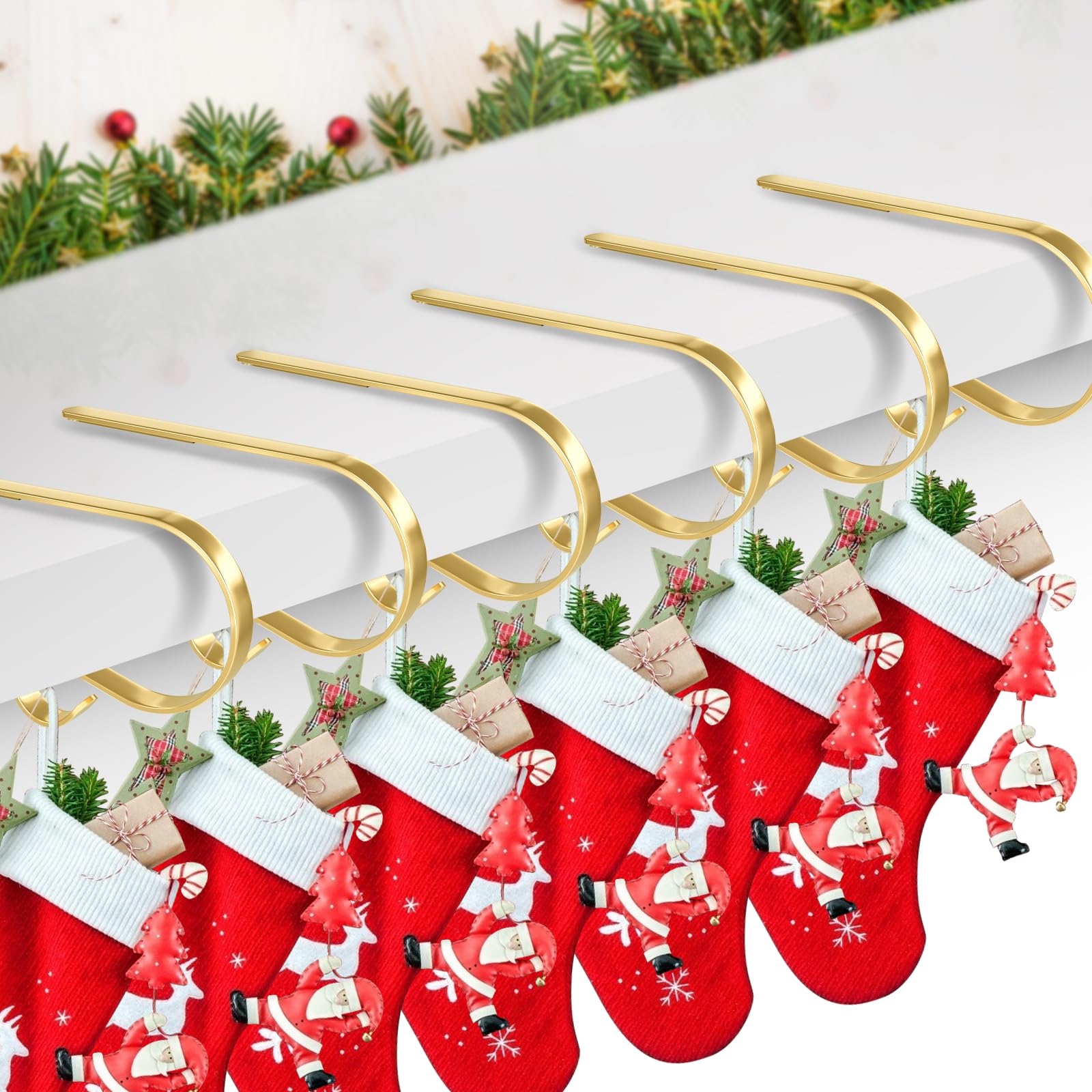 6 Pack Christmas Stocking Holders - Heavy Duty Metal Mantel Hangers for Fireplace, Holiday Decorations - Perfect for Xmas Tree, Gifts & Festive Home Decor