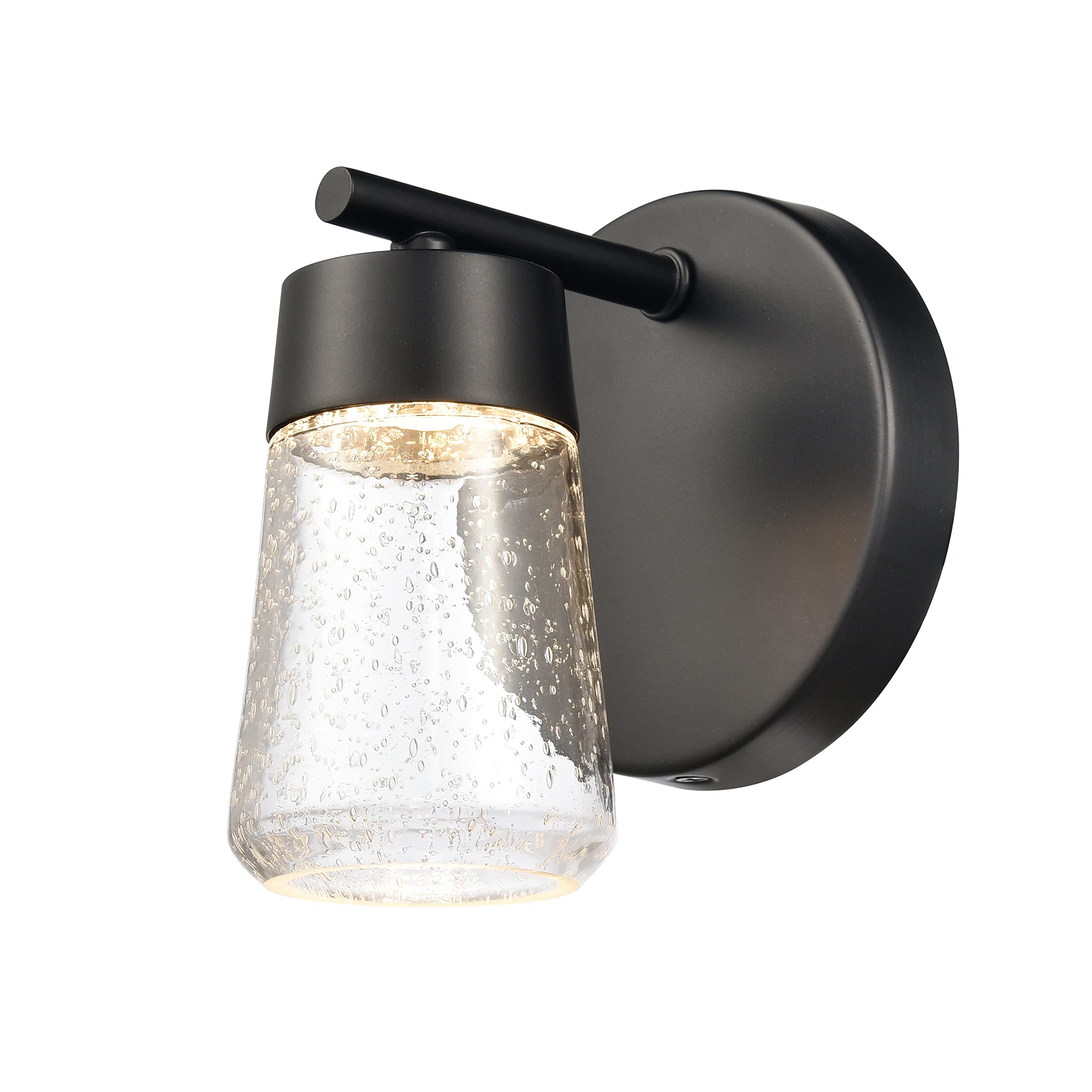 Elk Home Jergen Vanity Light - 1-Light Matte Black Bathroom Sconce with Clear Seeded Glass, Modern Contemporary Style for Bathroom, Powder Room, and Dressing Area Lighting
