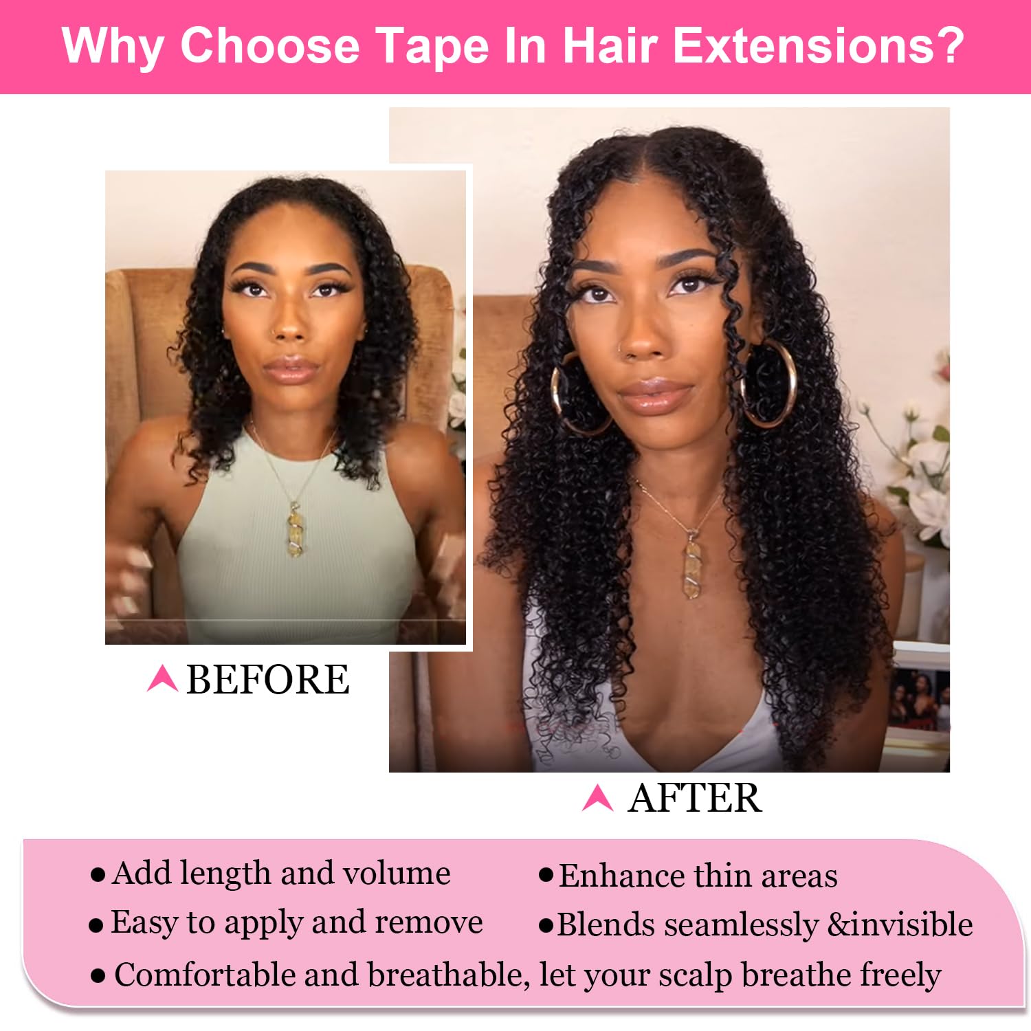 60pcs Tape in Hair Extensions - 100% Human Hair for Black Women - Kinky Curly 3C/4A Tape Ins - Seamless & Invisible 20 Inch Extensions (150g) - Perfect for Daily Wear, Parties & Special Occasions