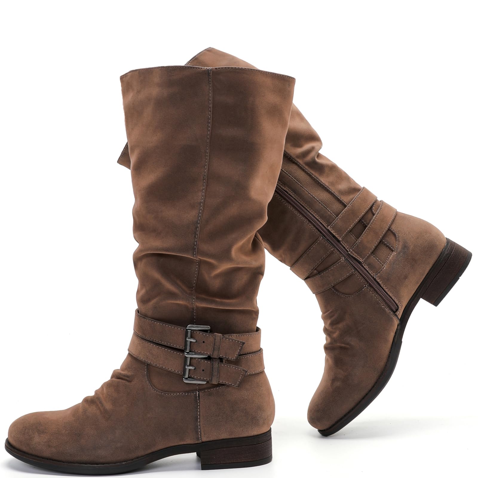 Luoika Women's Extra Wide Calf Slouchy Boots - Flat Heel Mid Calf Boots for Wide Width Comfort | Perfect for Casual Outfits, Work & Fall/Winter Fashion