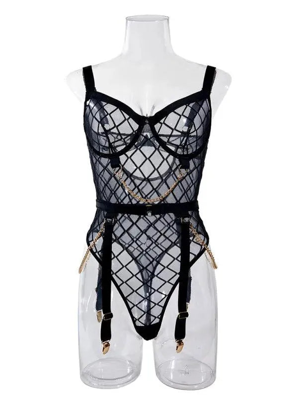Sexy Women's Cage Lingerie Sets - Lace Bralette & Garter Belt - Perfect for Valentine's Day, Boudoir Photography & Romantic Nights