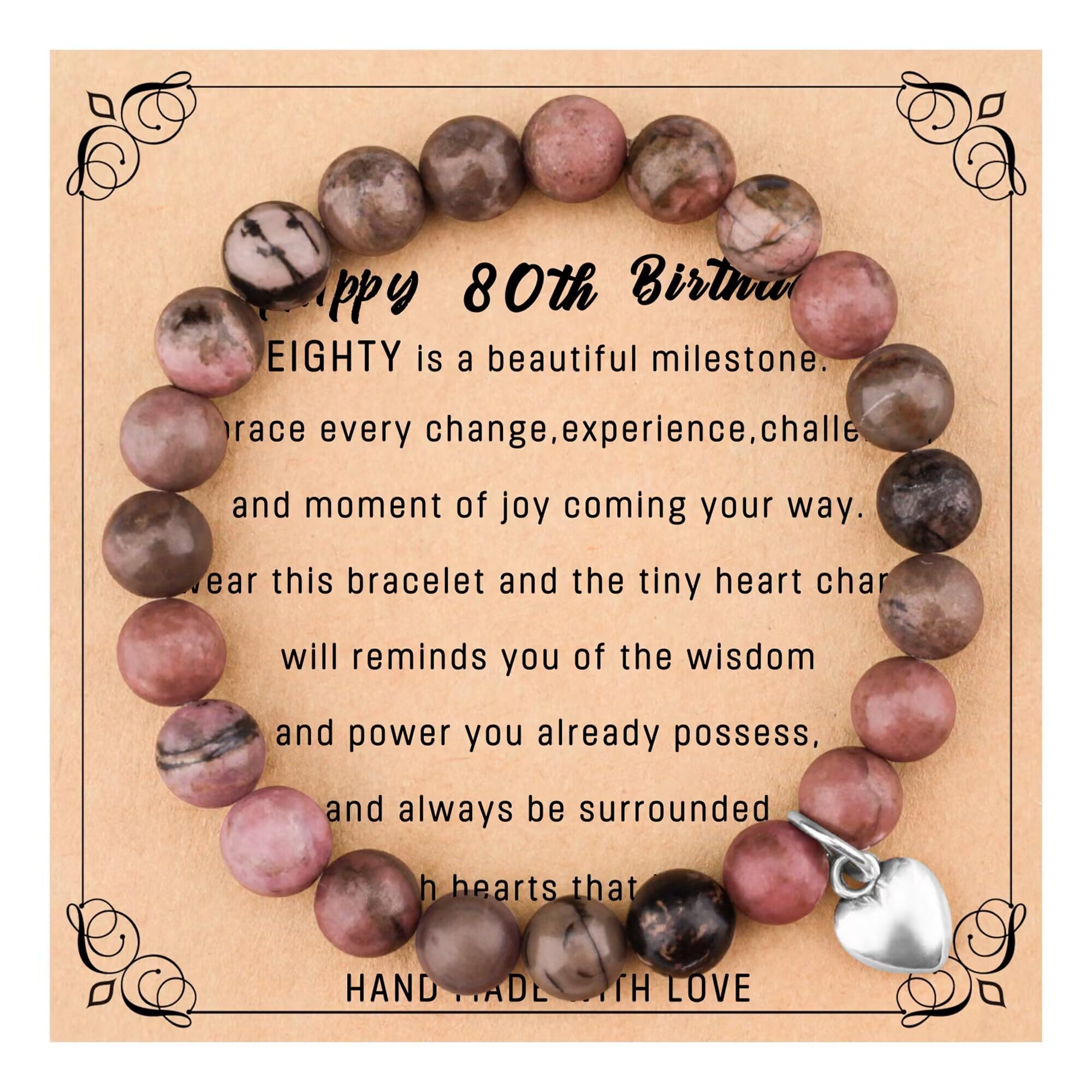 Natural Stone Heart Bracelet - Unique 13th to 80th Birthday Gift for Women | Funny & Meaningful Jewelry for Her, Girlfriend, Mom, Wife, Sister, Teacher | Perfect for Anniversaries, Graduation, Mother's Day & Special Occasions
