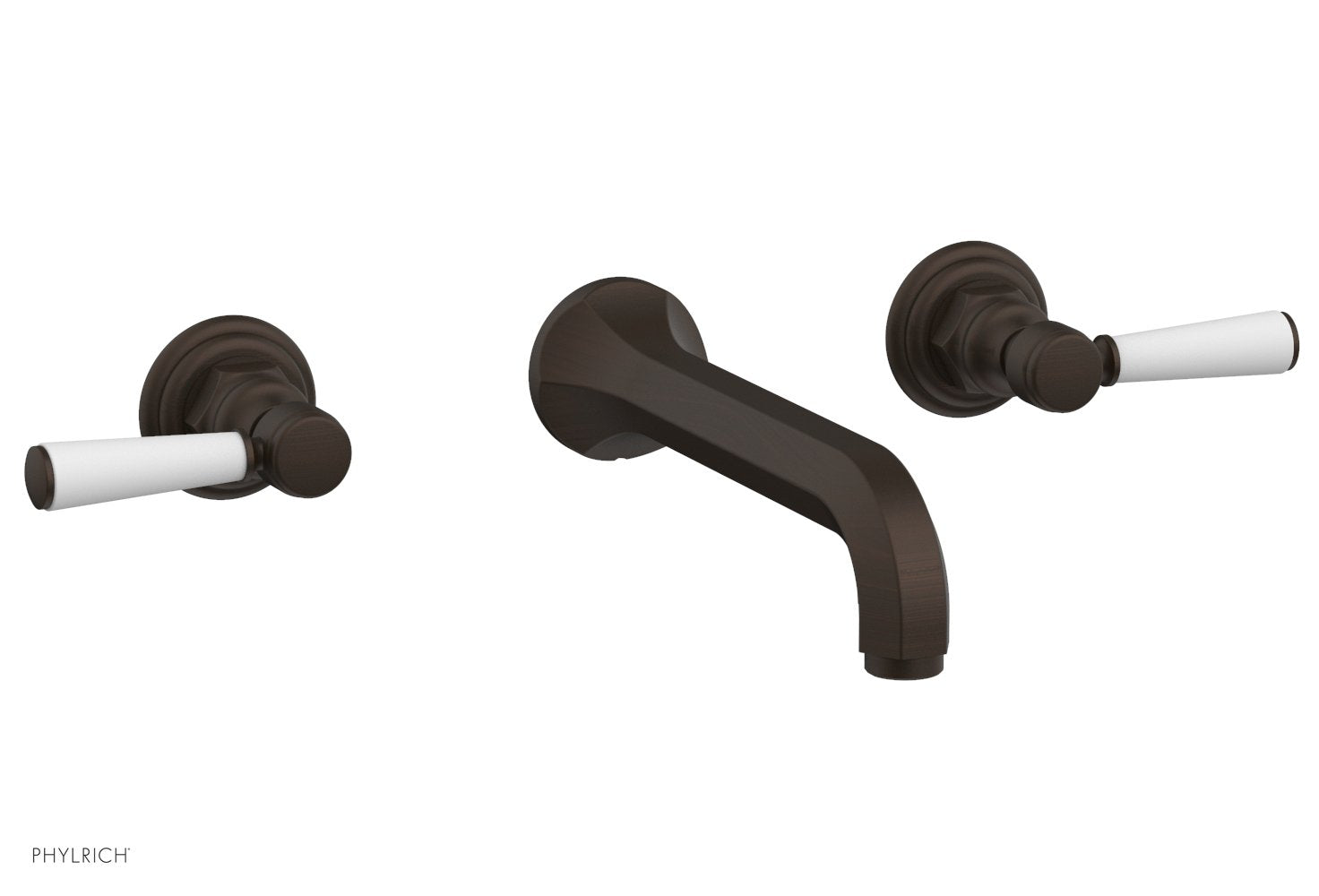 HEX TRADITIONAL Wall Mount Bathroom Faucet Set - Satin White Lever Handles, 500 12 - Perfect for Modern Bathroom & Powder Room Renovations