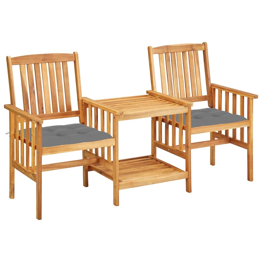 FAMIROSA Acacia Wood Patio Chairs Set with Tea Table & Cushions - 43 lbs - Outdoor Garden Furniture for Backyard, Poolside & Terrace Relaxation