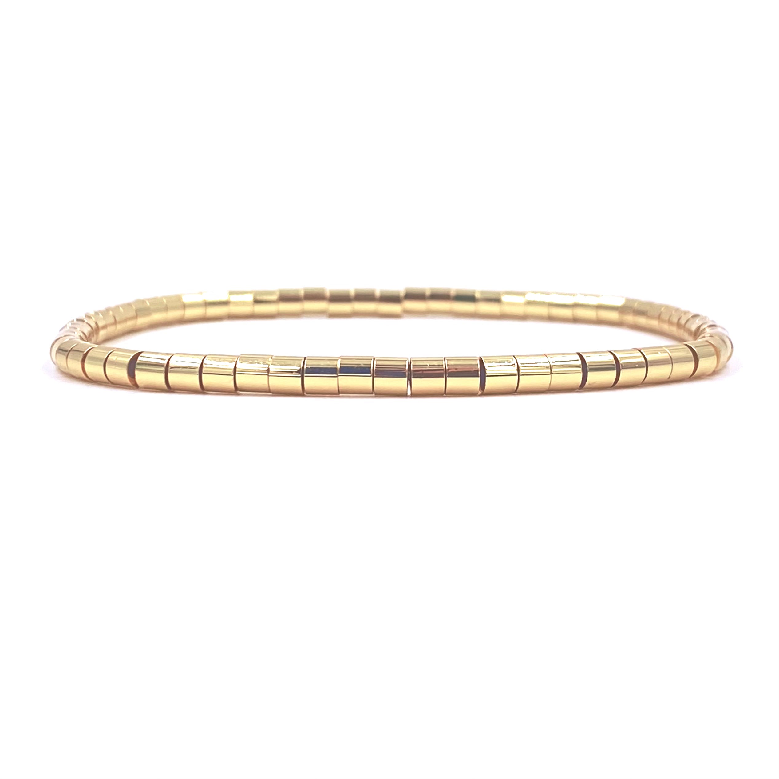Ashley Gold Stainless Steel Gold Plated Cylinder Beaded Stretch Bracelet for Women - Elegant Fashion Jewelry for Parties, Weddings & Everyday Wear
