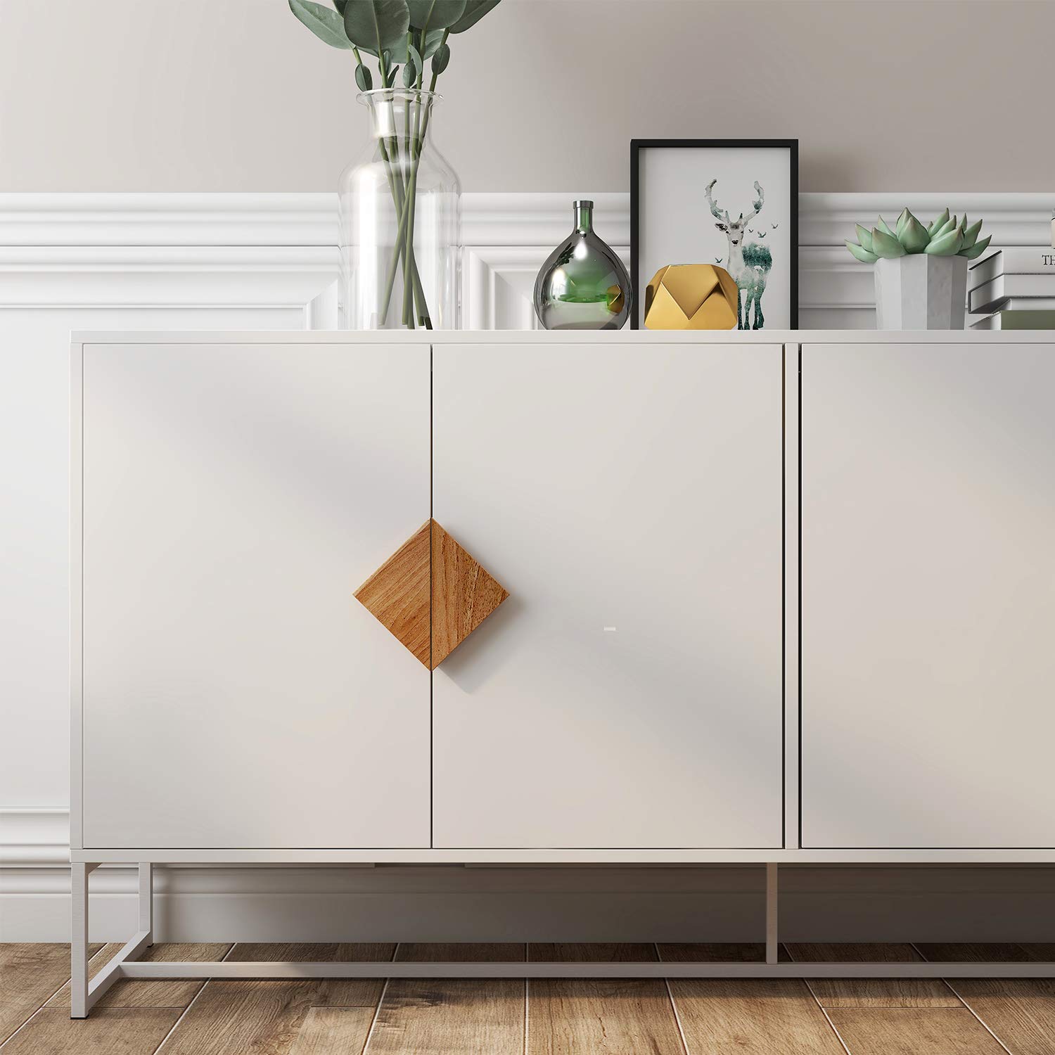 Modern White 4-Door Buffet Cabinet - Kitchen Storage Sideboard with Adjustable Shelves | Perfect for Dining Room, Living Room & Home Office Organization