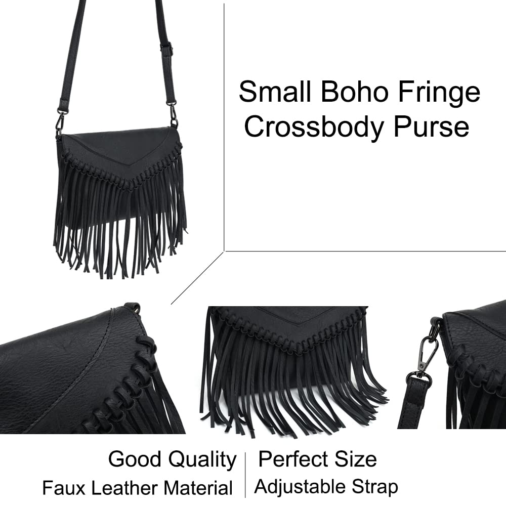 Vintage Leather Western Boho Crossbody Purse for Women – Fringe Tassel Small Handbag Shoulder Bag – Perfect for Casual Outings, Music Festivals & Boho Chic Style