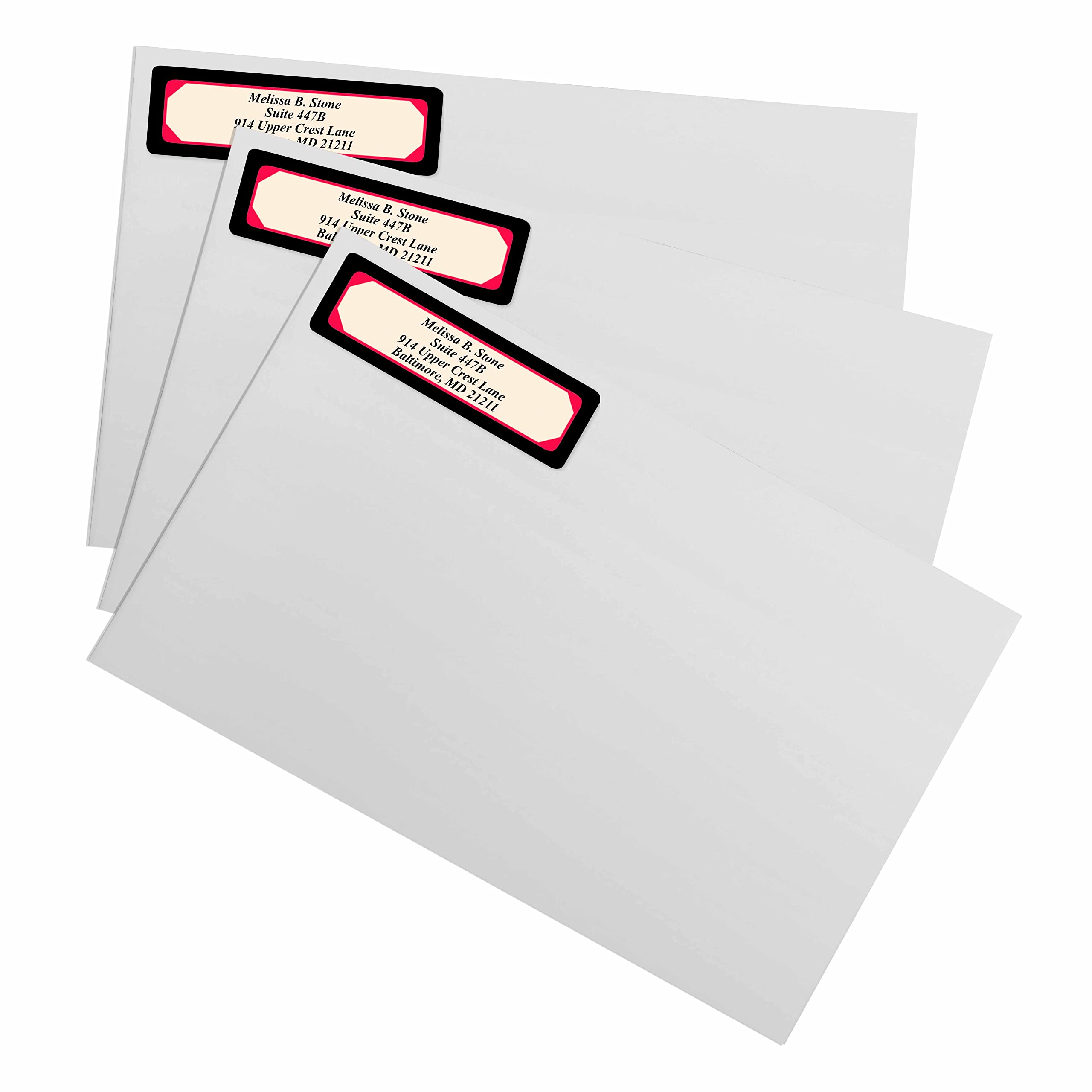 Elegant Red & Black Borders Designer Rolled Address Labels with Plastic Dispenser - Perfect for Wedding Invitations, Business Mailings & Holiday Cards