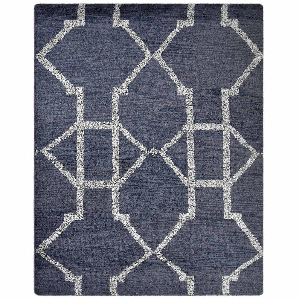 Hand Knotted Wool Geometric Area Rugs 5'x8' - Modern Rectangle Light Gray White Medium Pile Handmade Rug for Living Room, Bedroom, Office | Boho Chic Home Decor & Cozy Floor Covering