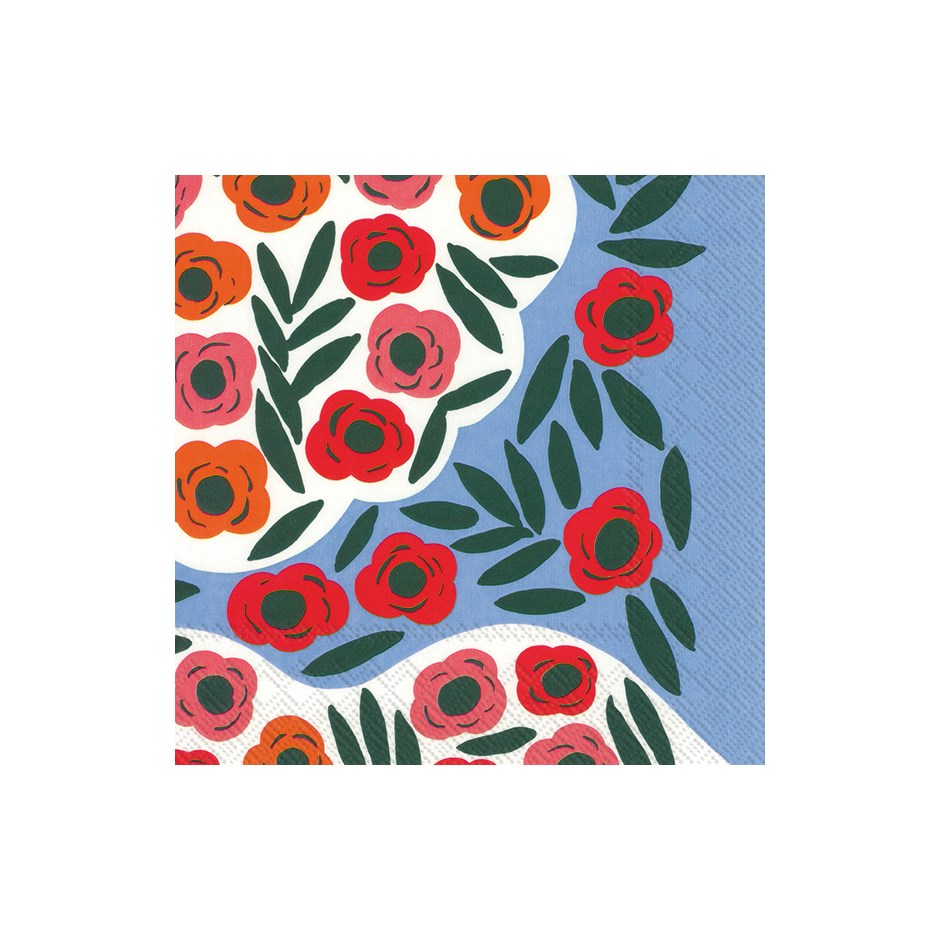 Marimekko RUUKKU Blue Paper Lunch Napkins - 50 Pack Disposable Eco-Friendly Napkins for Parties, Picnics, and Everyday Use