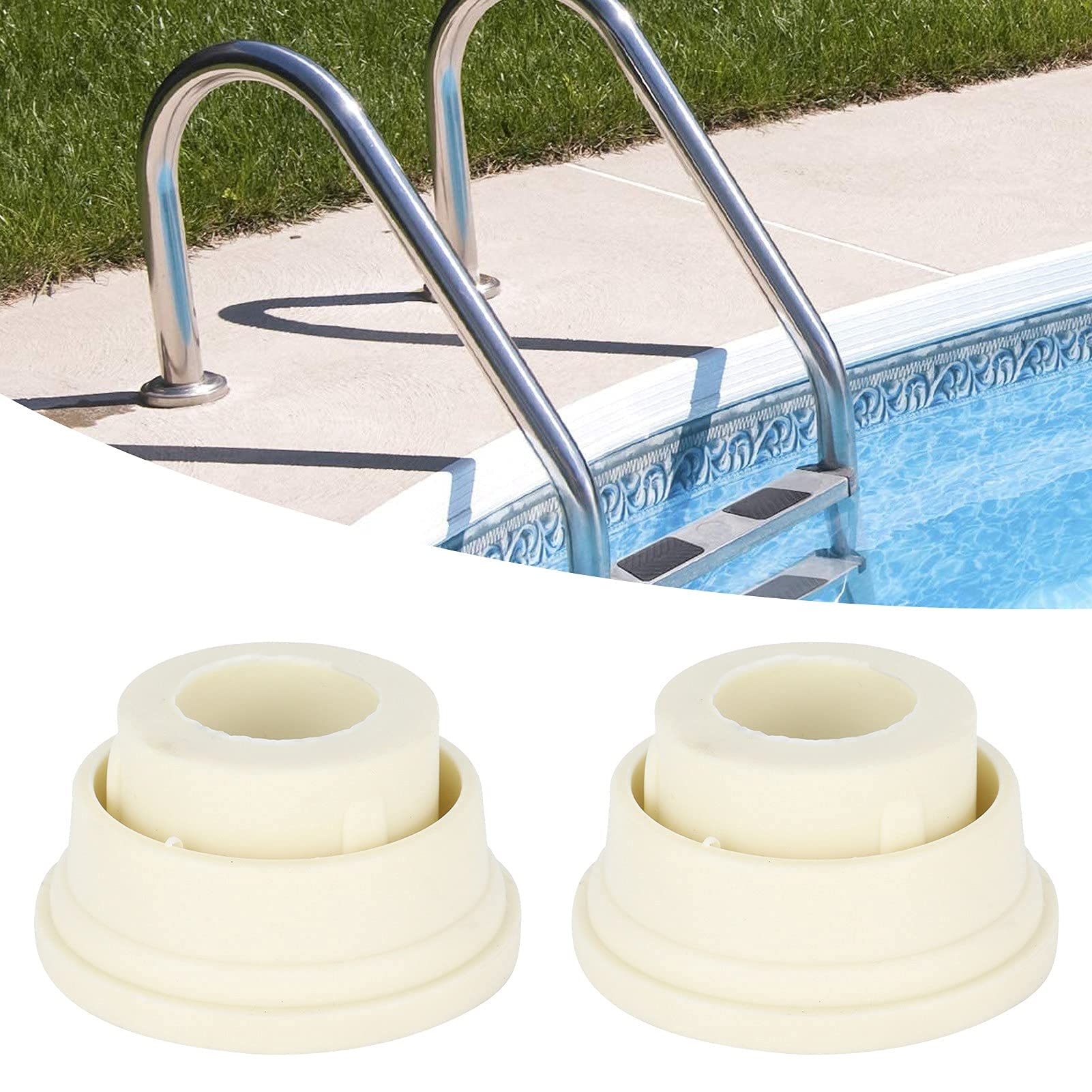 Pool Ladder Rubber Bumpers - 2 Pack Durable Rubber Stoppers for Swimming Pool Ladders | White Non-Slip Protection Pads | Perfect for Inground/Above Ground Pools, Hot Tubs & Spas