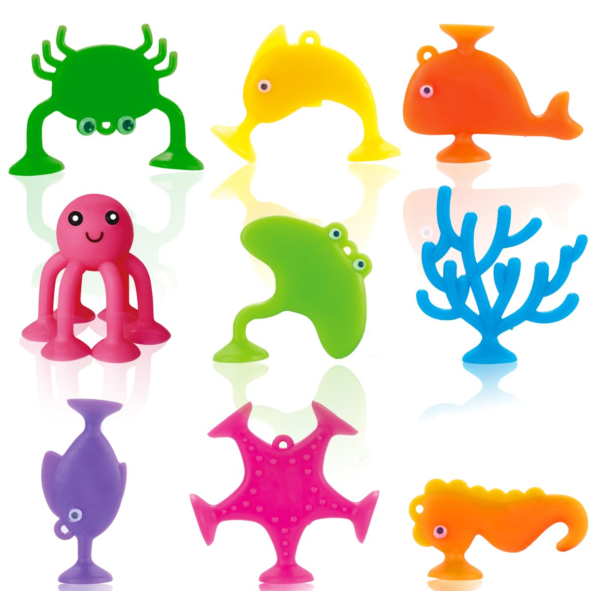 9PCS Silicone Ocean Animal Suction Cup Bath Toys for Toddlers 1-3 Years - Mold Free No Hole Bathtub Sensory Toys, Window Building Play Set - Perfect for Bathtime Fun & Early Learning Development