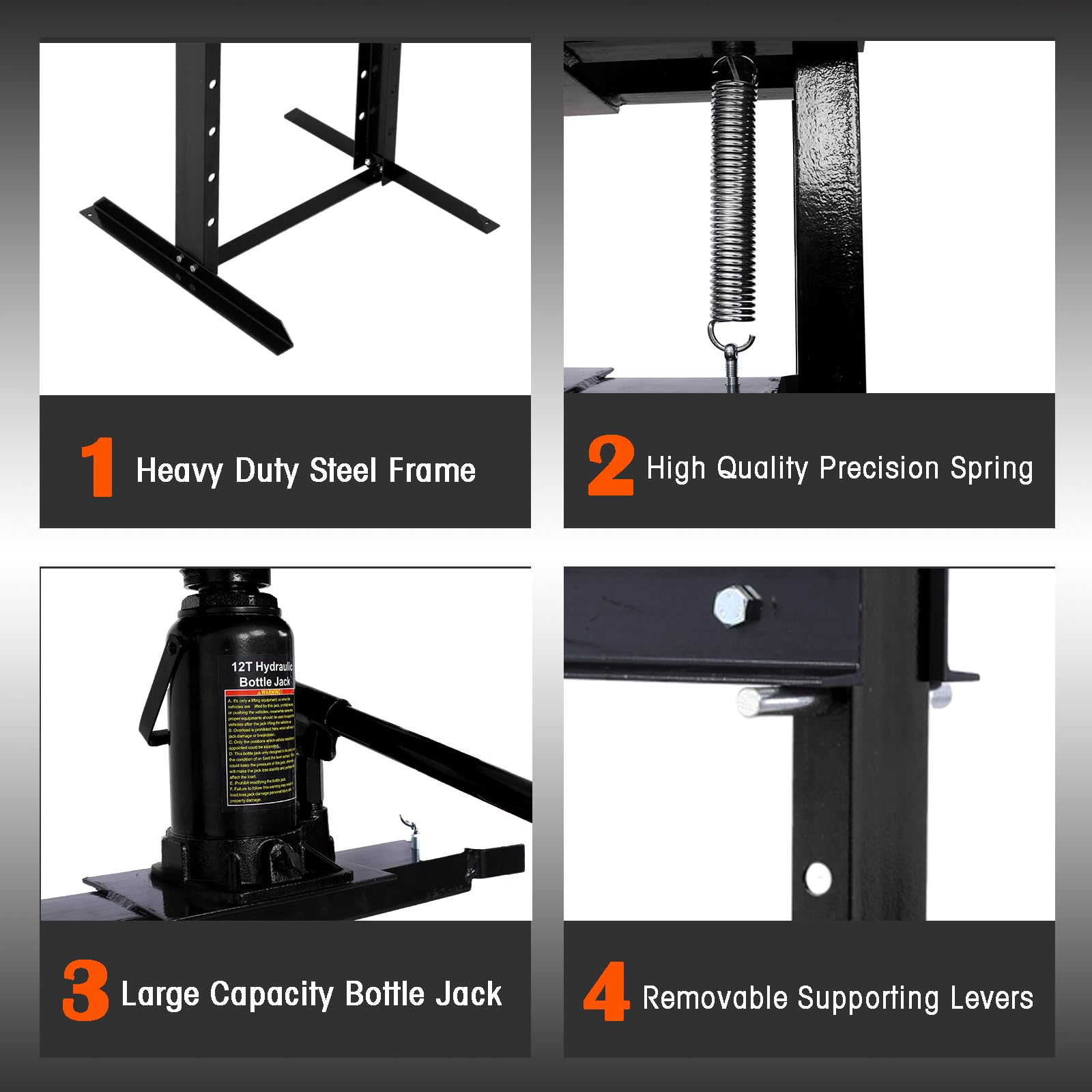12-Ton Hydraulic Shop Press with Press Plates - Heavy Duty H-Frame Garage Press with Adjustable Work Table - Ideal for Auto Repair, Metalworking & Industrial Applications (Black)
