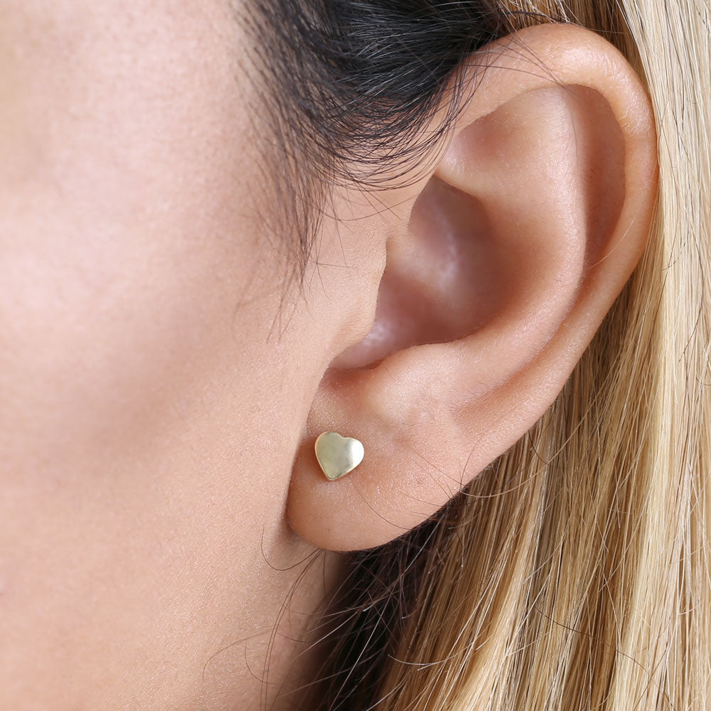 14K Solid Yellow Gold Heart Stud Earrings for Women - Perfect for Valentine's Day, Anniversary Gifts & Everyday Elegance