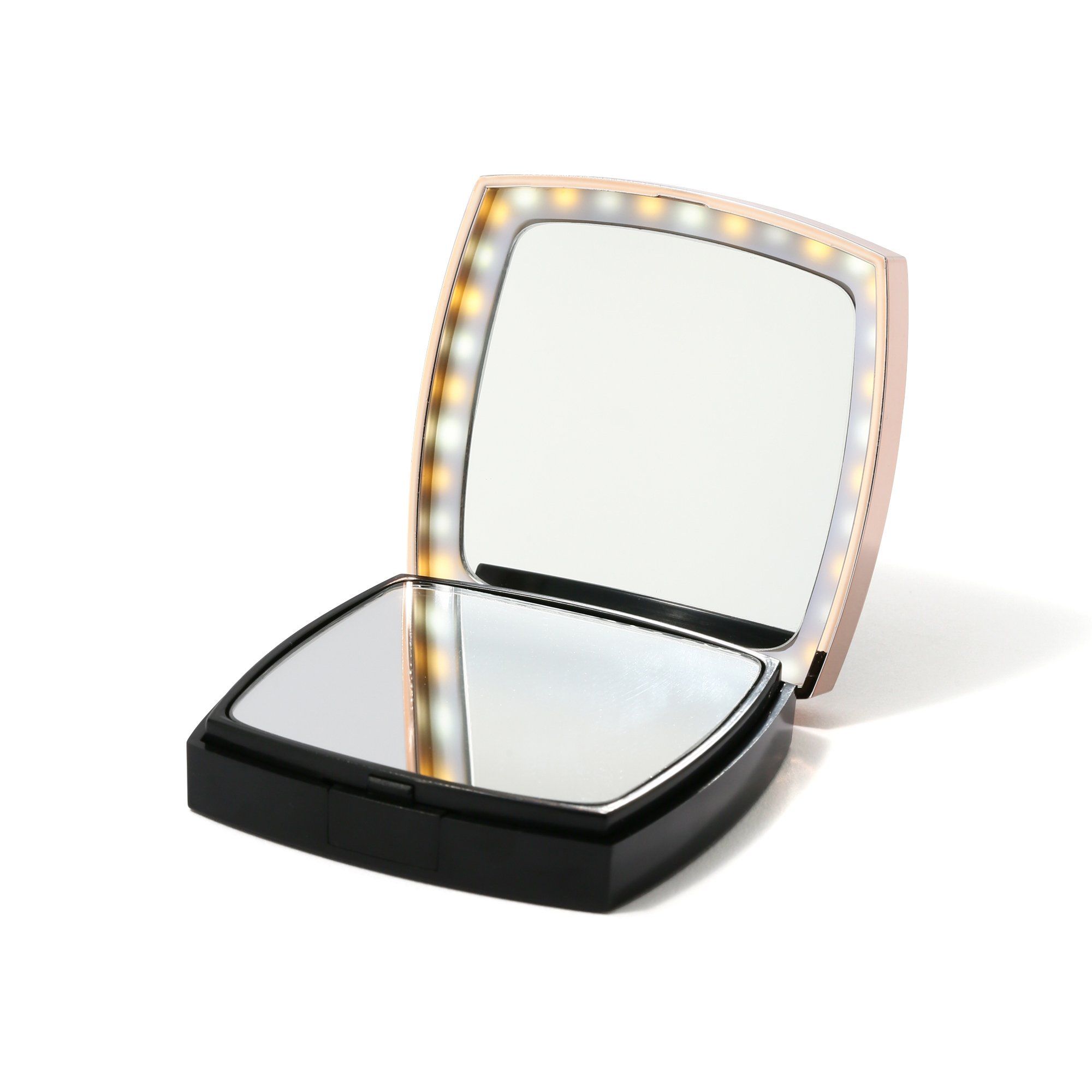 Blanche LED Compact Mirror with Bright Light - Portable Makeup Mirror for Travel, Home, and Vanity - Black