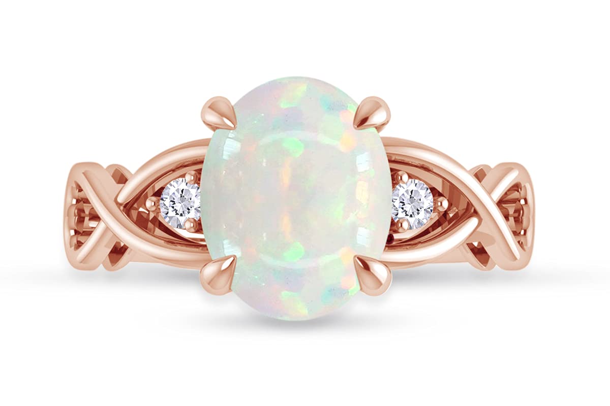 7X9MM Oval Cut Natural White Opal & Diamond Accent 14K Gold Over Sterling Silver Infinity Heart Ring - Women's Engagement Wedding Jewelry (1.25Cttw) - Perfect Valentine's Day, Anniversary & Romantic Gift for Her