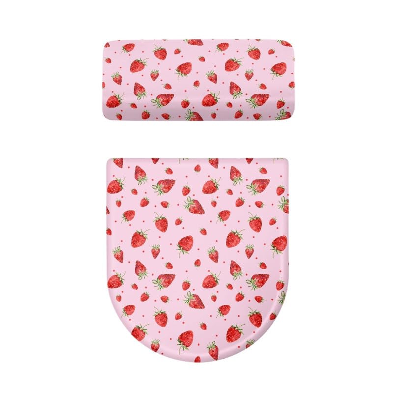 2-Pack Pink Strawberry Toilet Seat Covers - Cute Cartoon Fruit Design with Elastic Edge, Machine Washable Bathroom Accessories for Home Decor | Perfect for Kids' Bathrooms, Farmhouse Style Decor & Berry-Themed Home Accessories