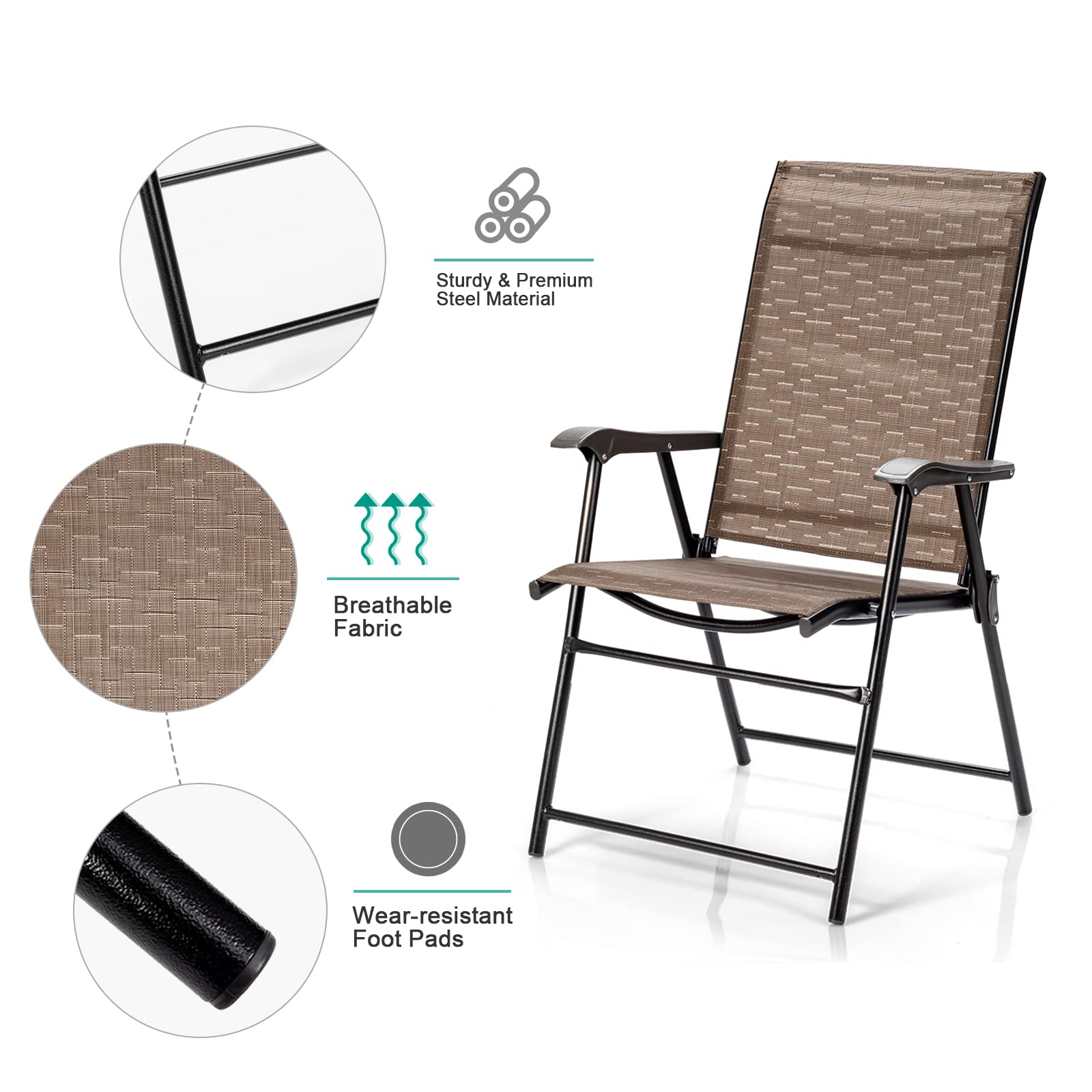 Tangkula 2-Pack Stackable Outdoor Folding Chairs - Steel Frame Patio Chairs with Armrest & Footrest for Backyard, Poolside, Lawn, Commercial Use - Space Saving Portable Sling Chairs for Parties, Camping & Relaxation