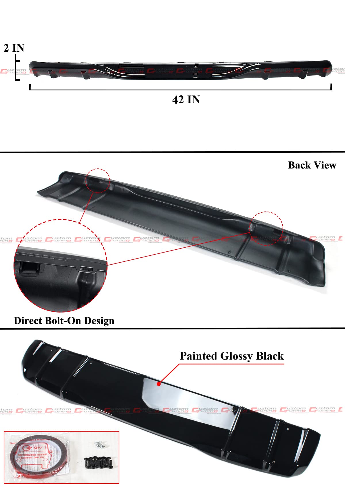 RS Style Painted JDM Full Gloss Black Rear Diffuser Underbody Spoiler for 2022-2023 Honda Civic EX/LX/Si/Touring/Sport Sedan - Enhance Aerodynamics & Street Style