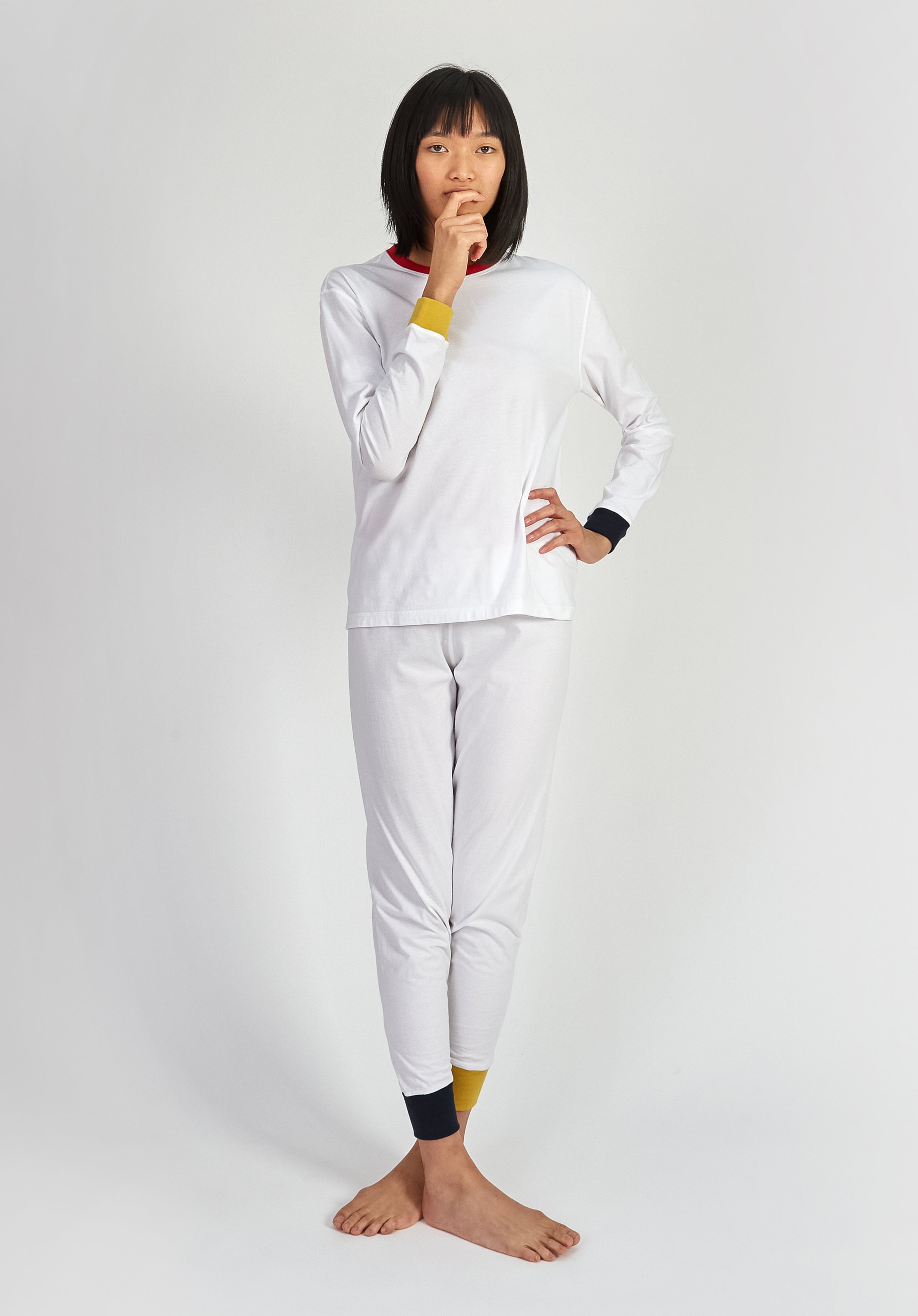 Stylish Helen Lounge Set in White Colorblock - Soft & Comfortable Women's Loungewear for Home Relaxation, Yoga, and Casual Outings