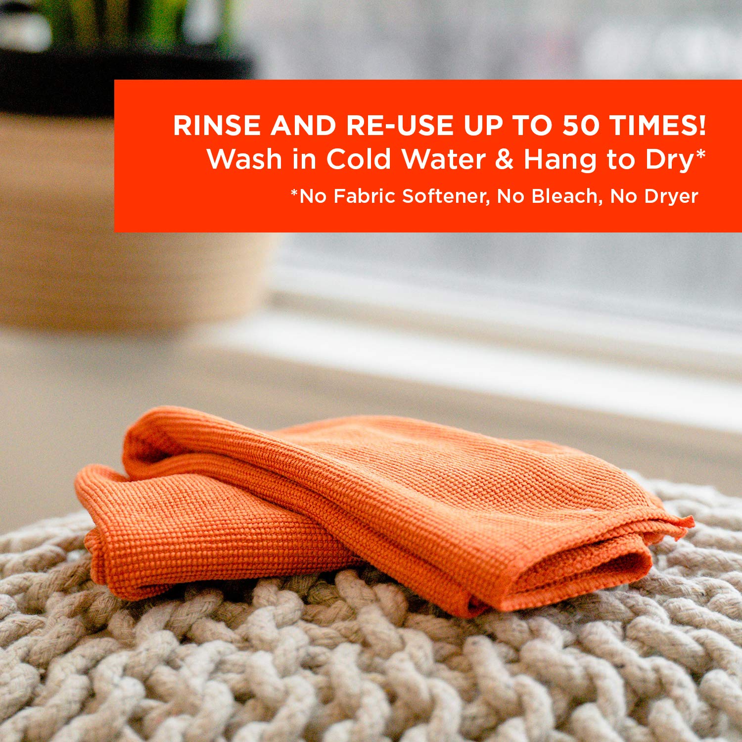 WHOOSH! Premium Microfiber Cleaning Cloths 3-Pack - Ultra Soft Lens & Screen Cleaning Cloths for Glasses, TVs, Laptops, Phones, iPads, MacBooks, Monitors & Smartwatches (14x14 Inch) - Orange - Perfect for Home, Office & Car Use