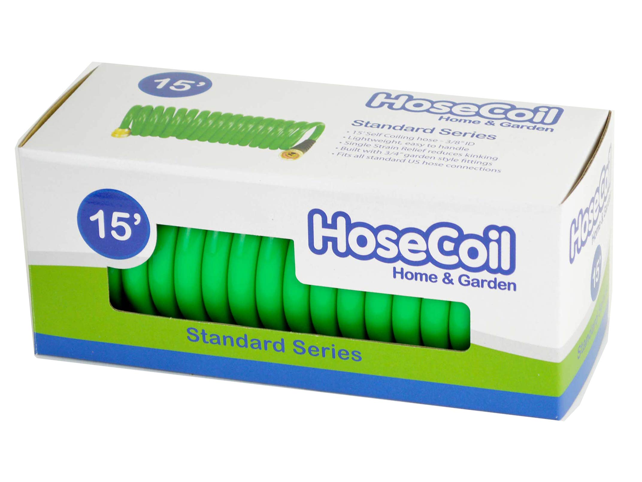 3/8 Inch ID Self Coiling Garden Hose - 15ft Flexible Expandable Water Hose for RV, Marine, Outdoor Use - Lightweight & Durable Green Hose for Gardening, Car Washing, Pet Cleaning & Yard Work