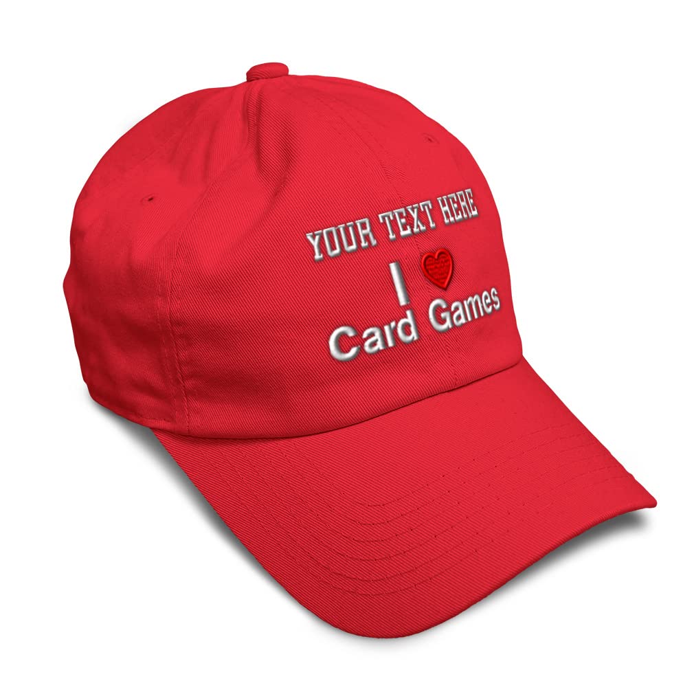 Custom Embroidered Soft Baseball Cap for Card Game Lovers - (I Love) Red Heart Design - Perfect for Poker, Blackjack & Game Nights