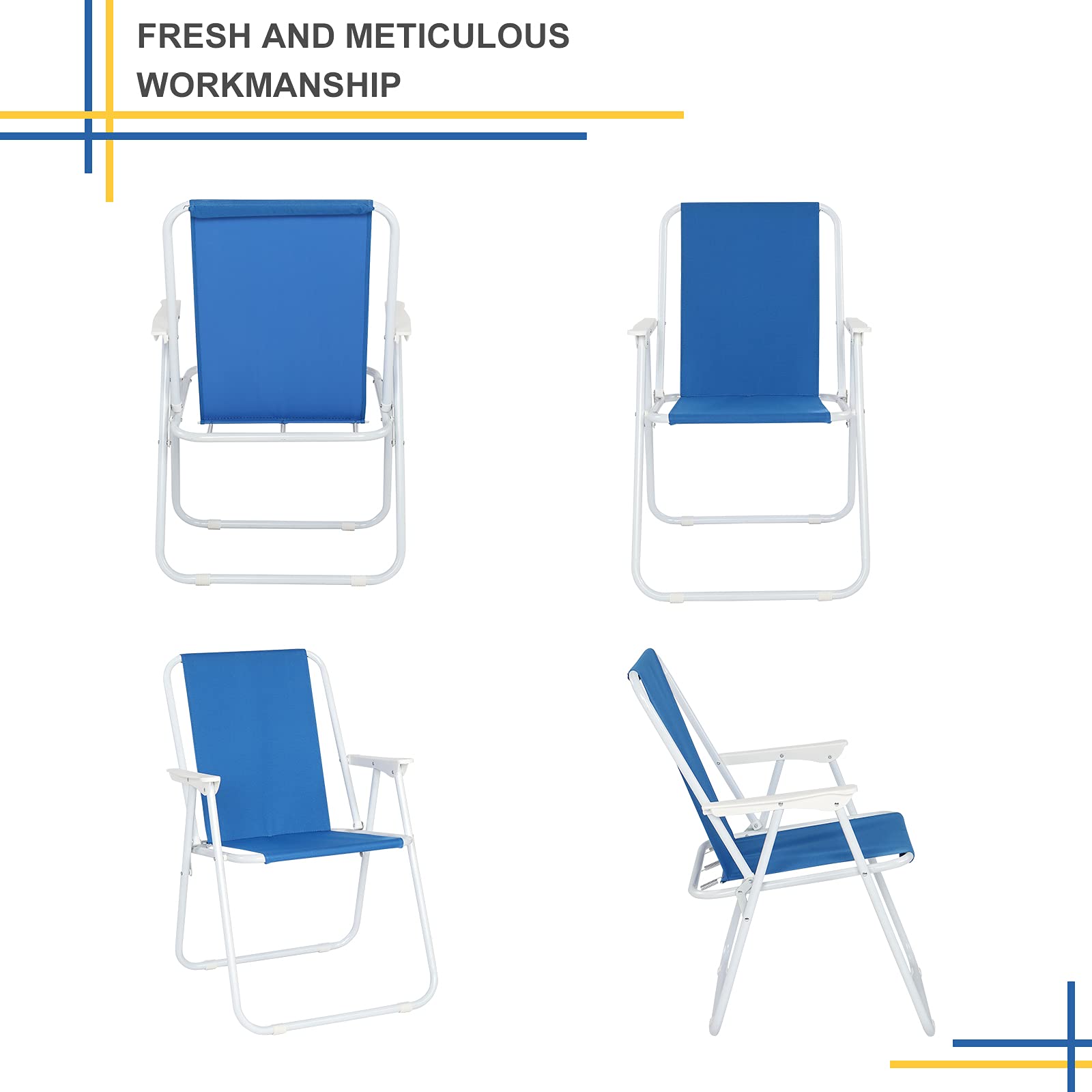 Heavy Duty Camping Chairs - Portable Folding Oversized Outdoor Chair with 220LBS Weight Capacity for Beach, Patio, Pool, Park & Indoor Use - Perfect for Camping, Fishing, Backyard BBQs & Outdoor Events (Blue)