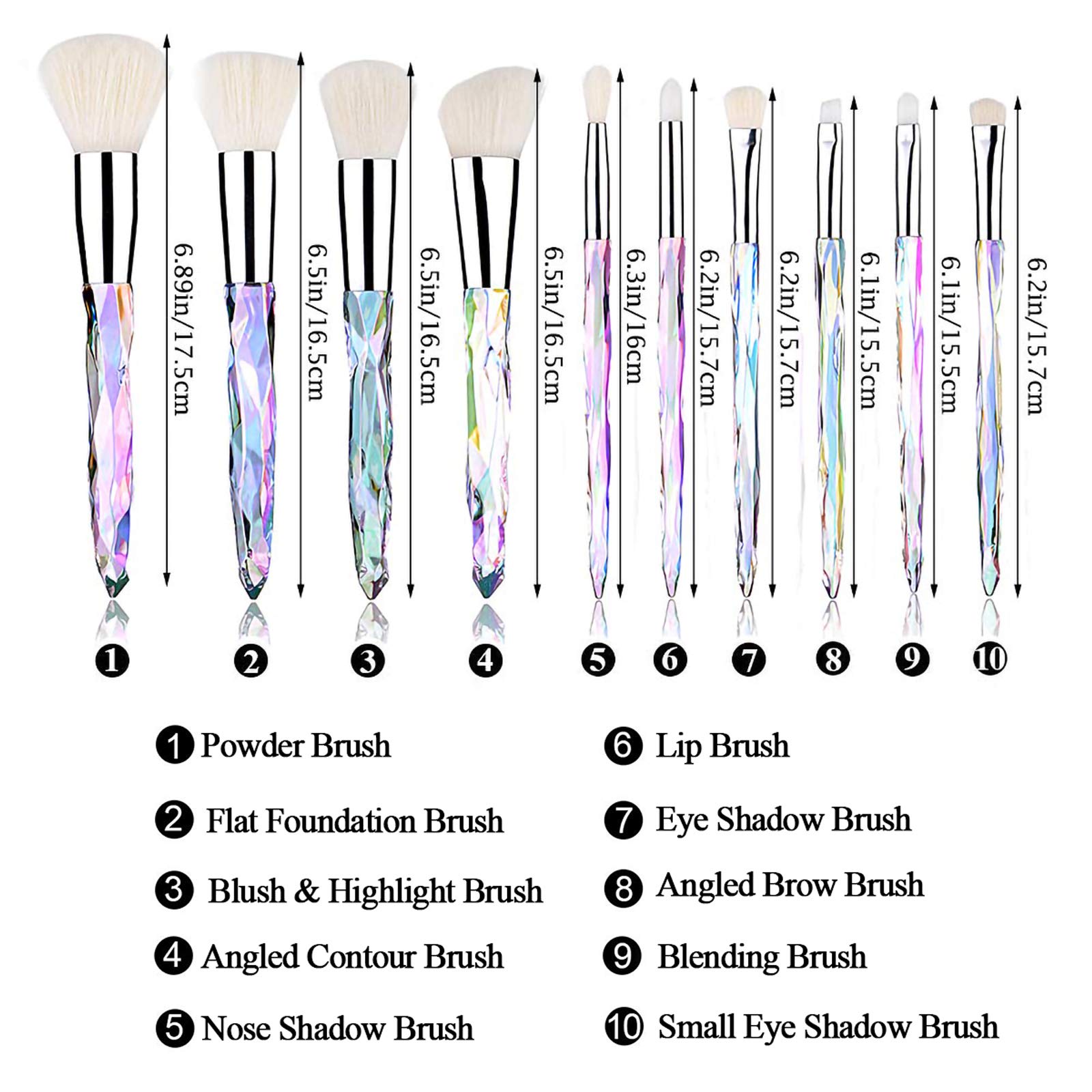 Premium 10-Piece Kingtree Makeup Brush Set - Crystal Handle Synthetic Bristles for Foundation, Blush, Eyeshadow & Eyebrows | Professional Cosmetic Brushes for Women & Teens | Perfect for Daily Makeup, Travel & Professional Makeup Artists