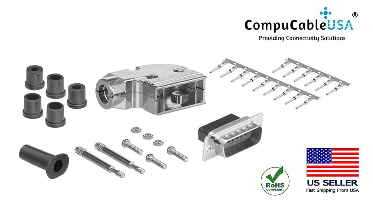 DB15 Male Crimp Type Shielded Metal Elbow Hood - Durable Connector for Industrial Automation & Audio/Video Equipment