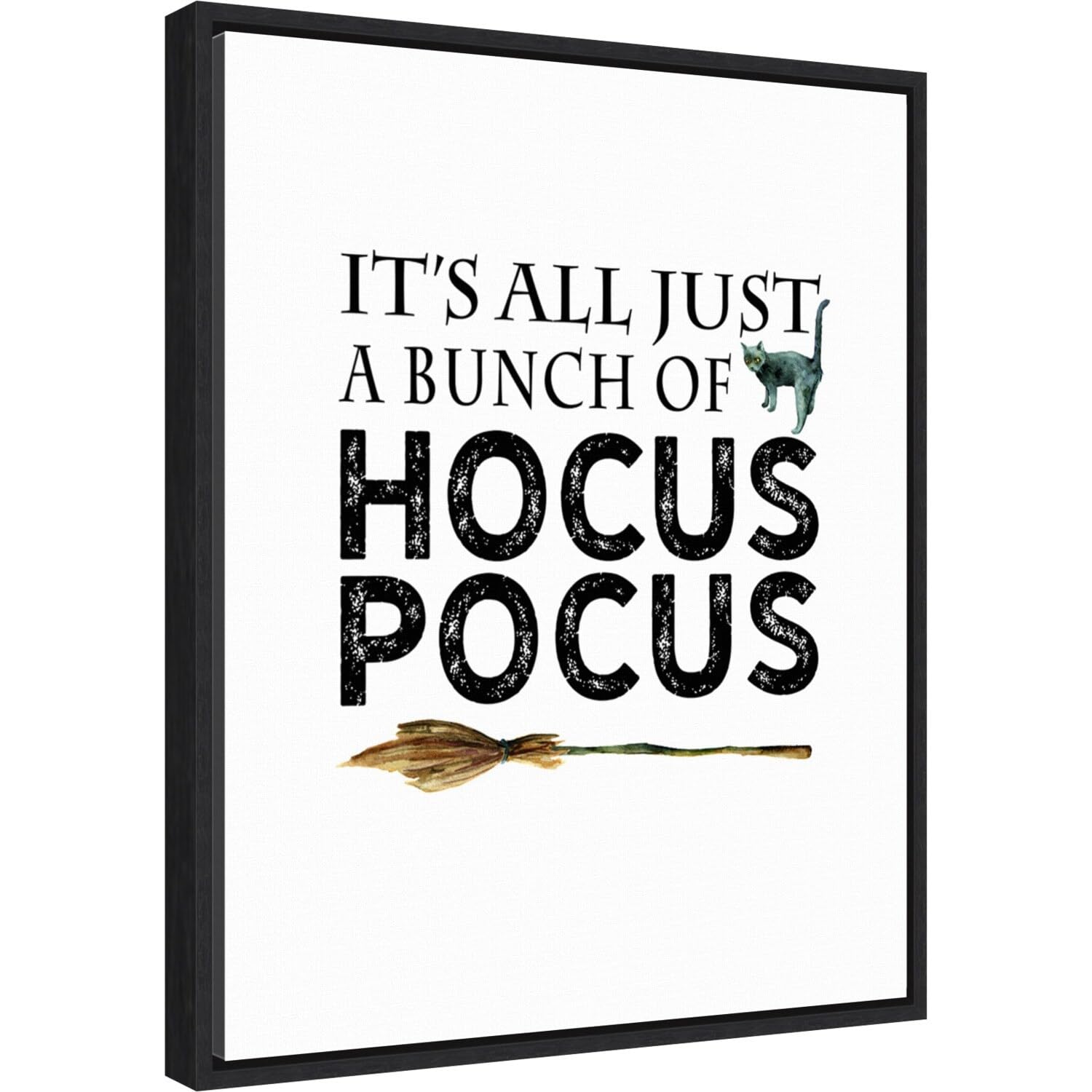 Amanti Art Framed Canvas Wall Art 20x16 - 'Just a Bunch of Hocus Pocus' Broom Portfolio, Halloween Decor, Witch Theme Painting for Living Room, Bedroom, Office & Dorm | Modern Animal Artwork & Home Decor Gift Idea